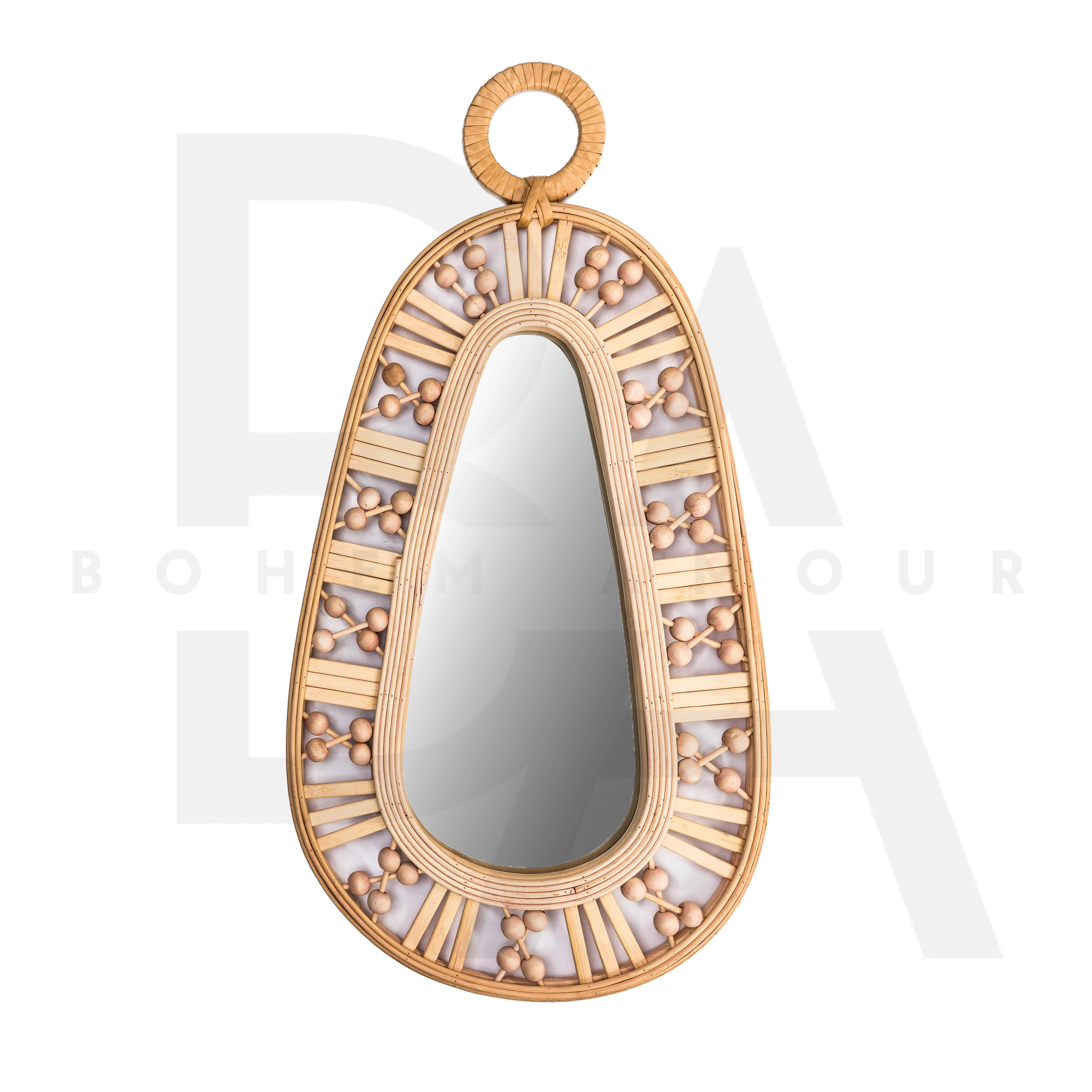 Boncuklu Damla Form Bambu Ayna