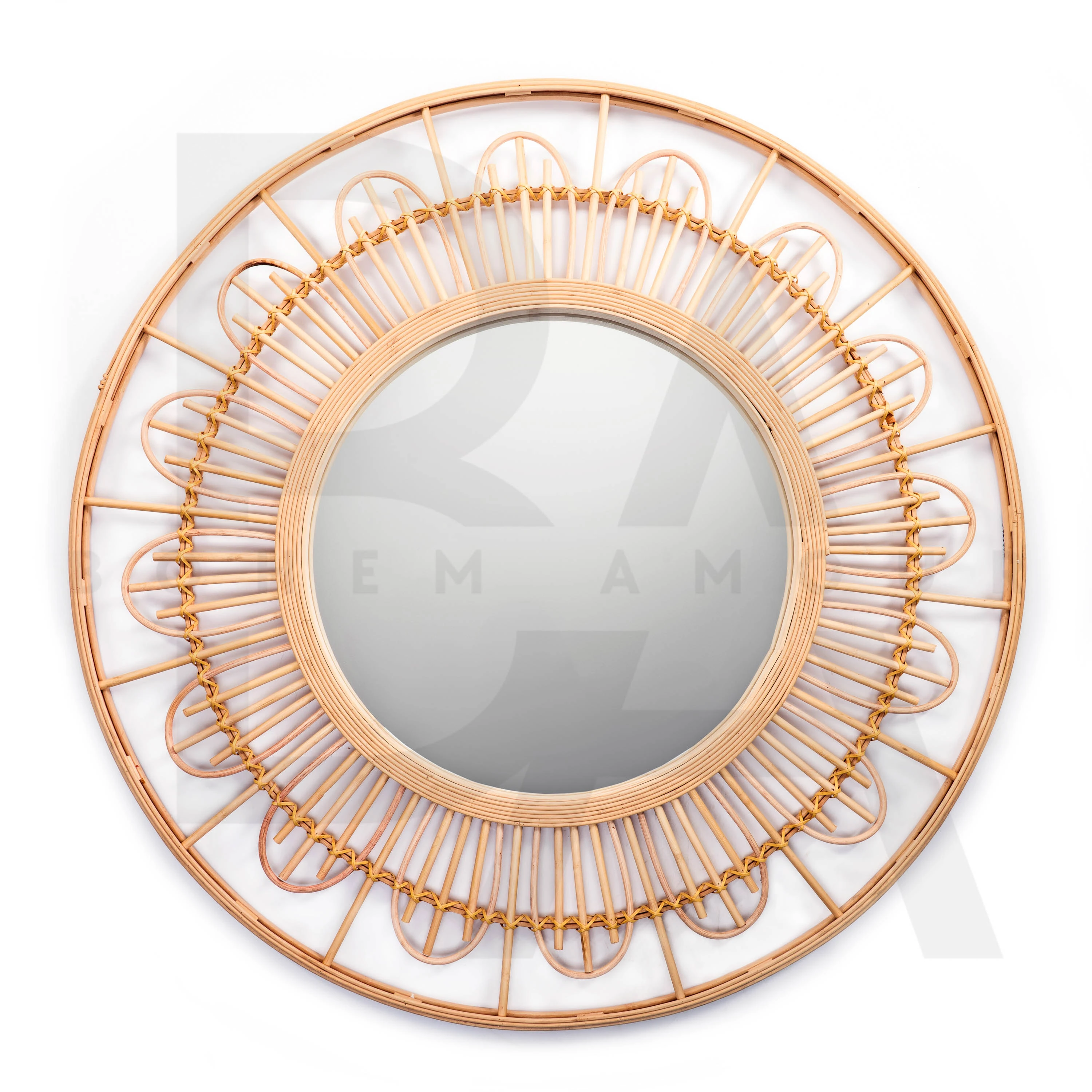 Yuvarlak Kraliçe Halo Bambu Ayna