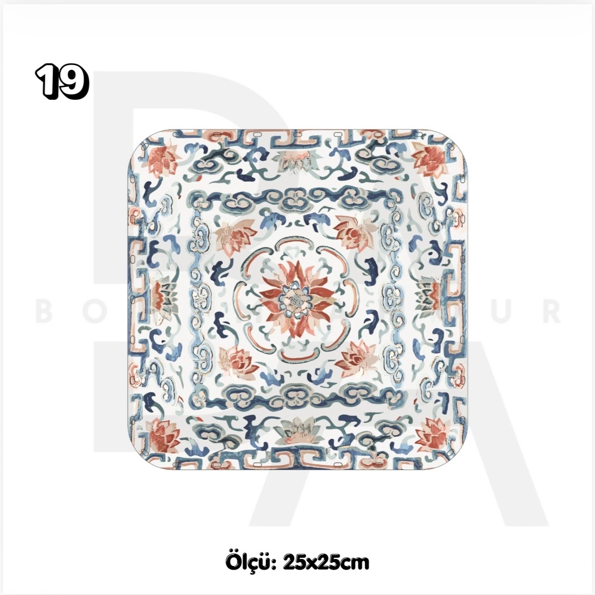 25x25cm Kare Desenli Baskılı Delikli Rattan Altlık