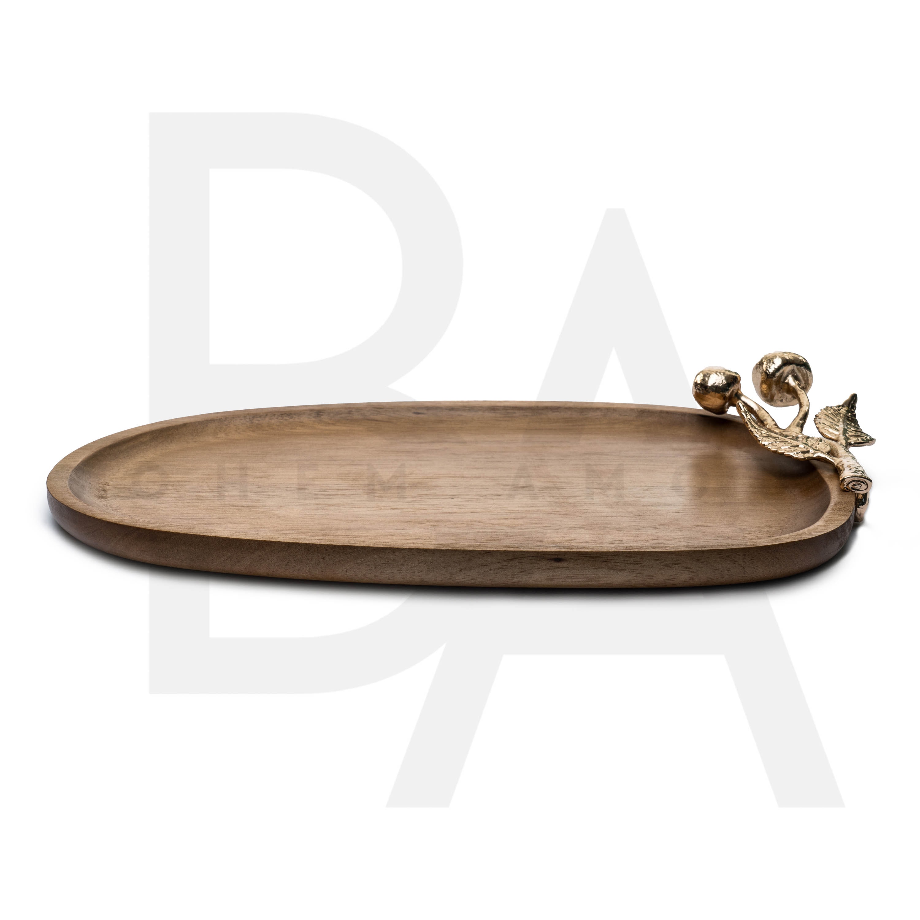 Altın Detaylı Oval Ahşap Sunumluk