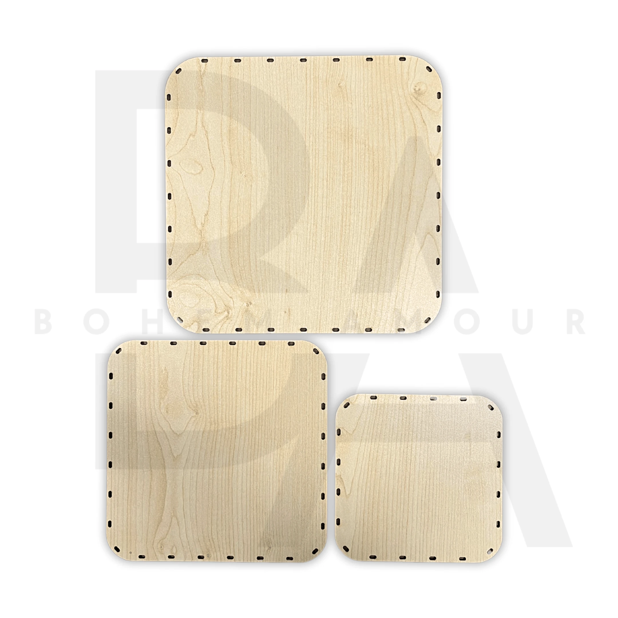 3'lü Kare(Oval Köşeli) Delikli Rattan Altlık Seti