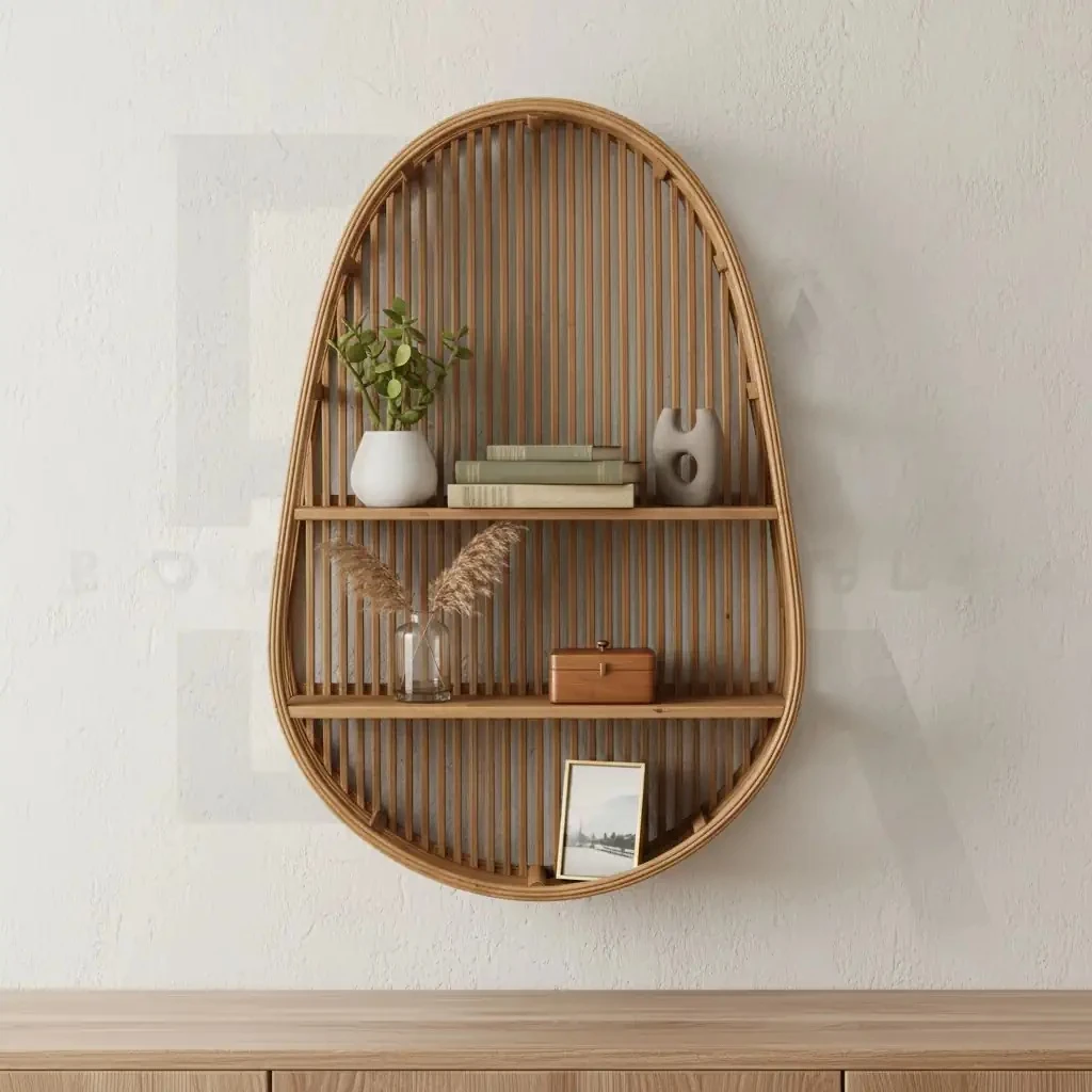 2 Raflı Oval Bambu Raflık