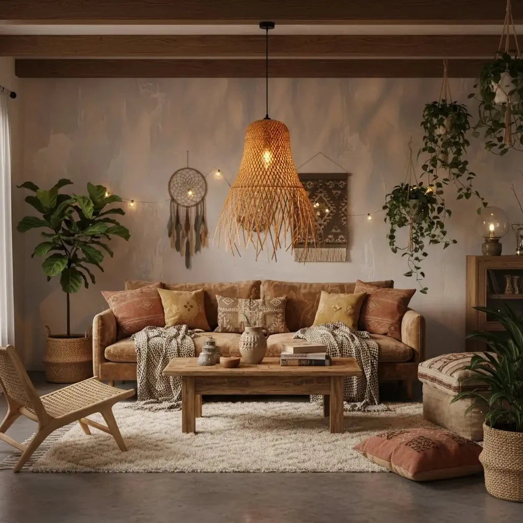 Saçaklı Çan Form Bambu Avize