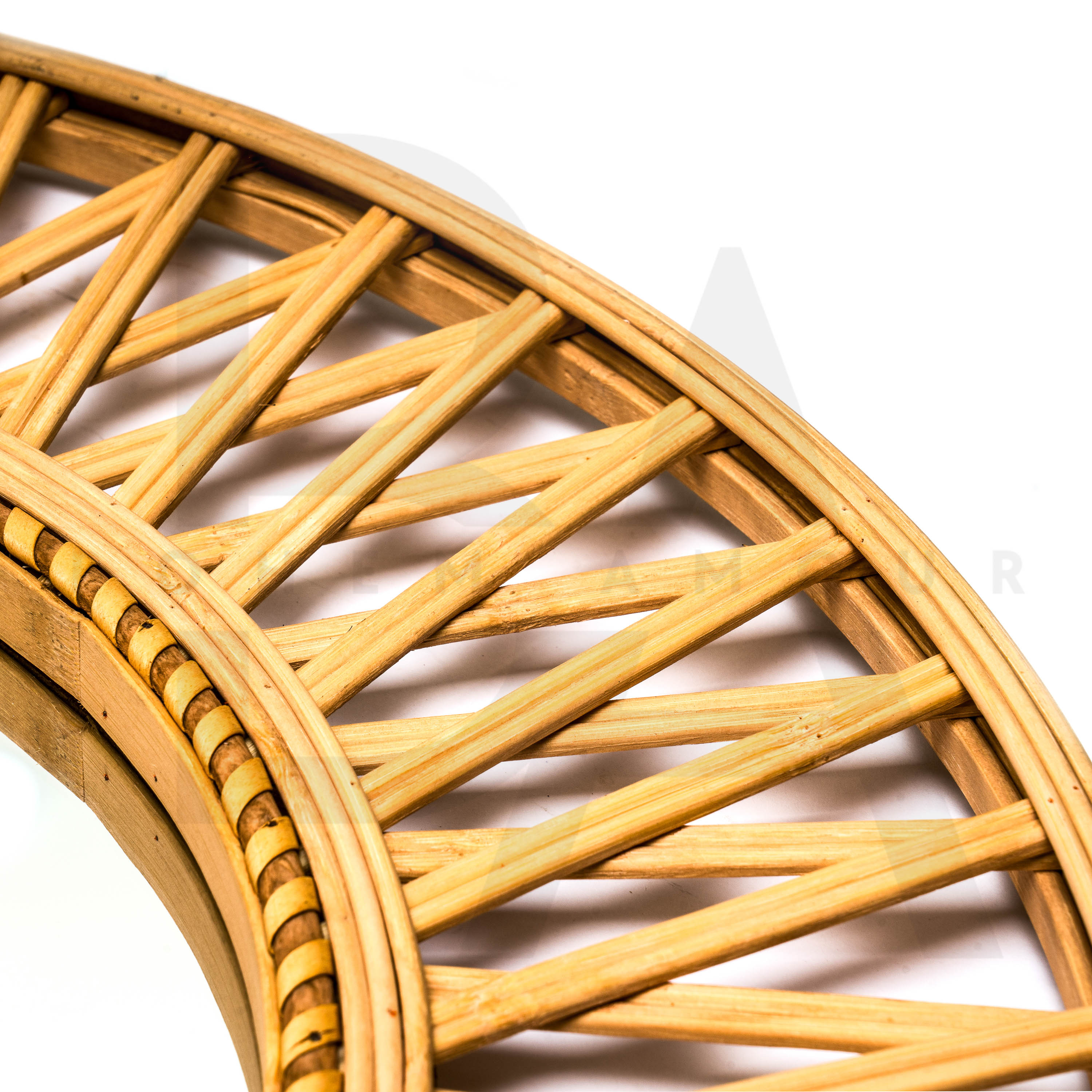 Yuvarlak Zikzak Desenli Bambu Ayna