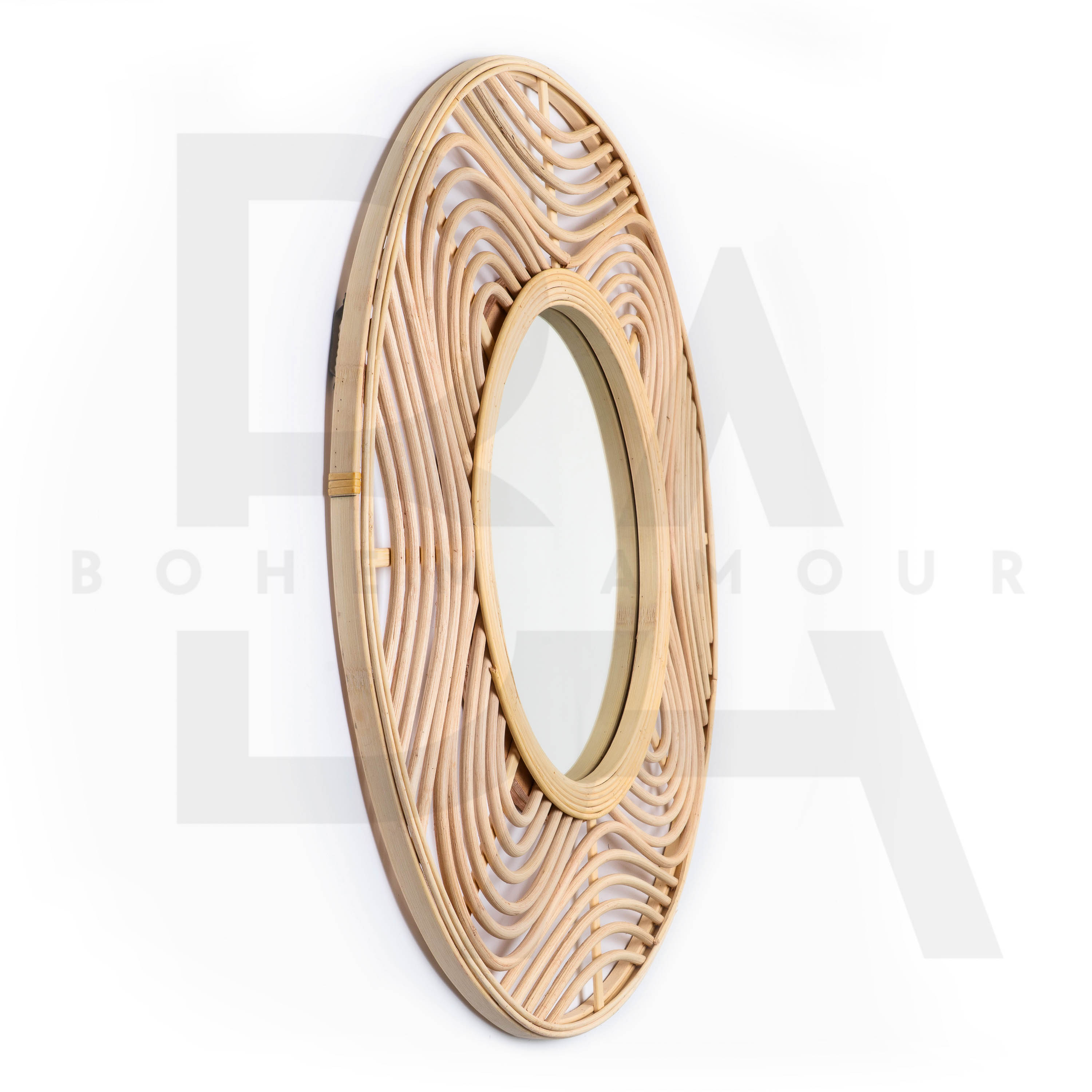 Yuvarlak Dalga Form Bambu Ayna