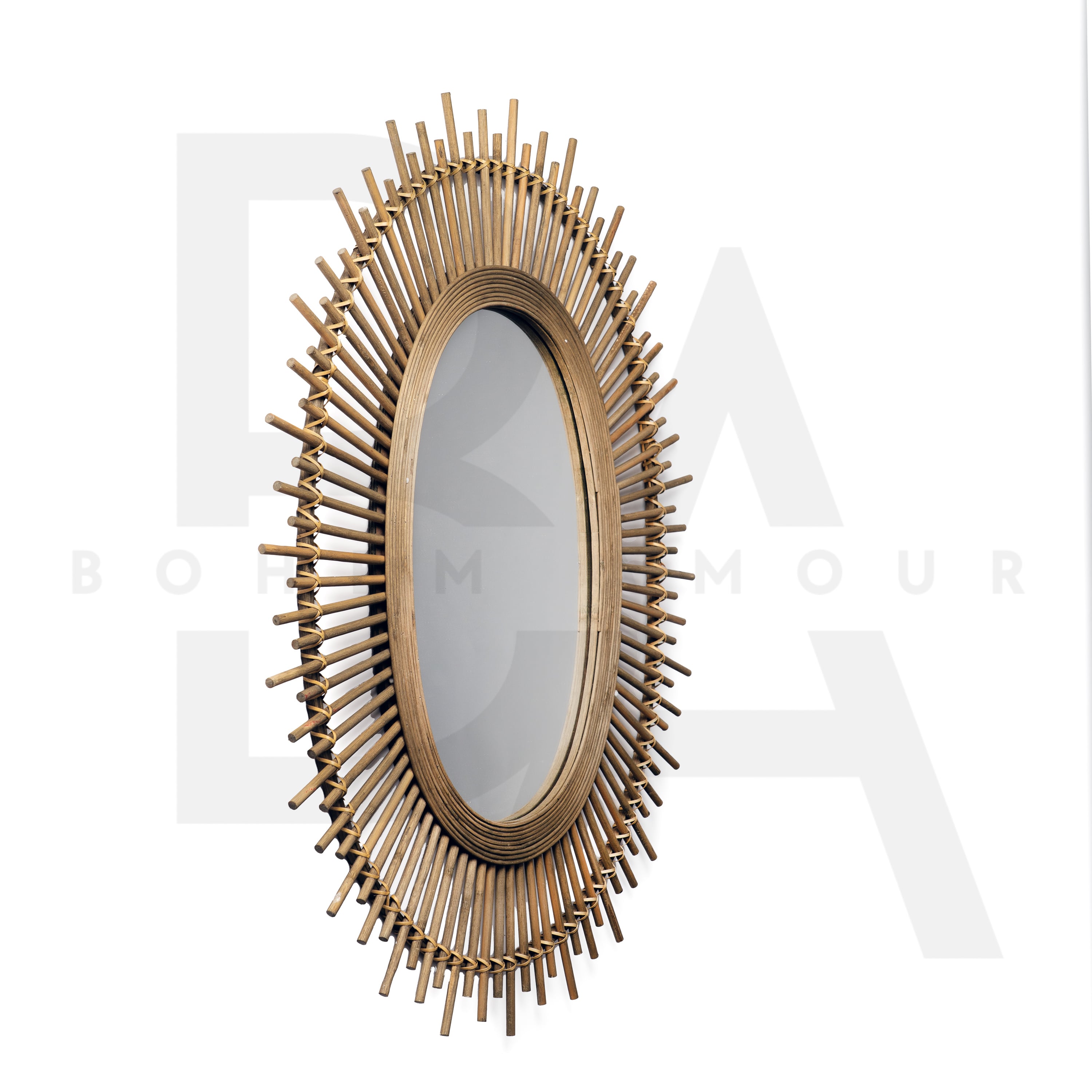 Oval Tropik Rüzgarı Bambu Ayna