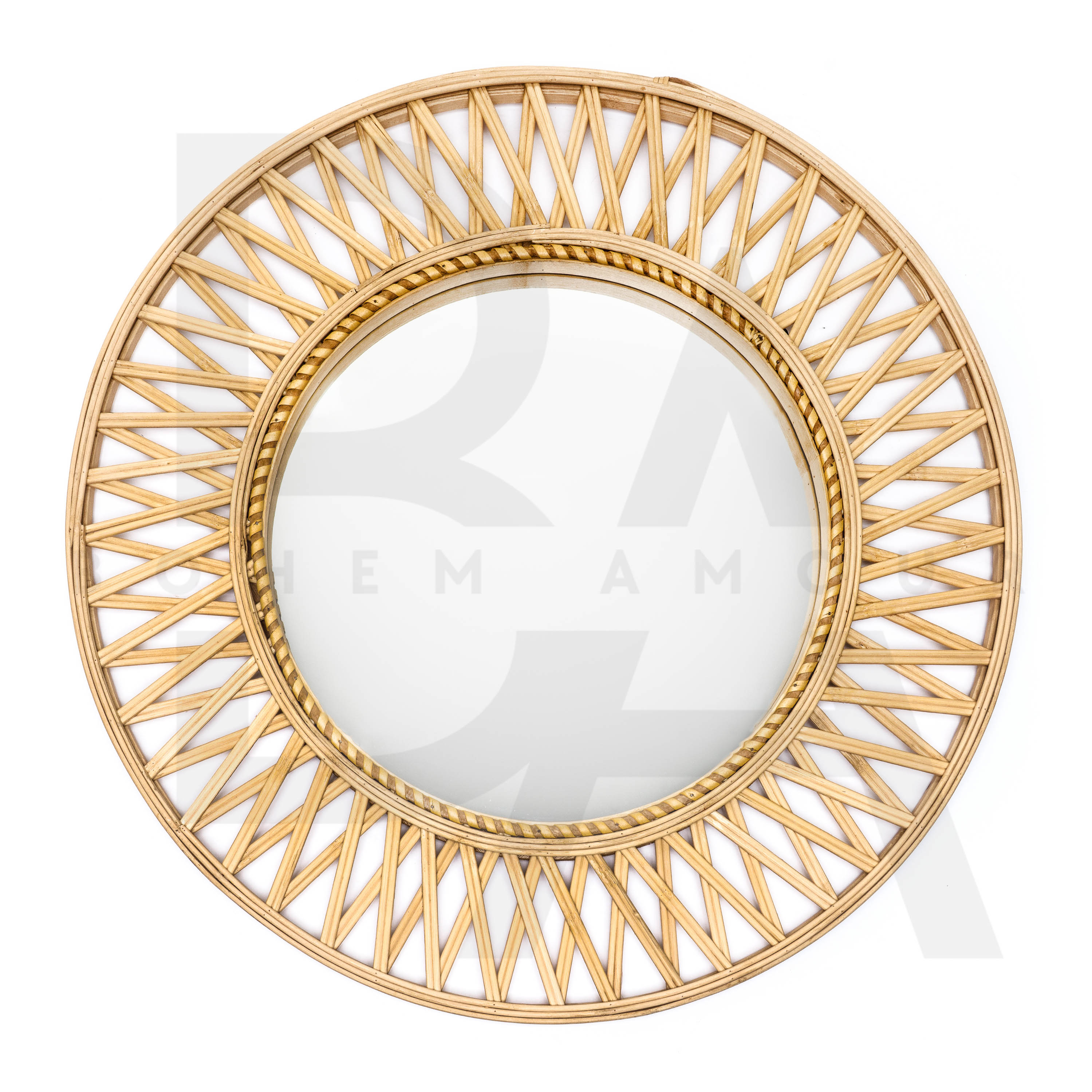 Yuvarlak Zikzak Desenli Bambu Ayna
