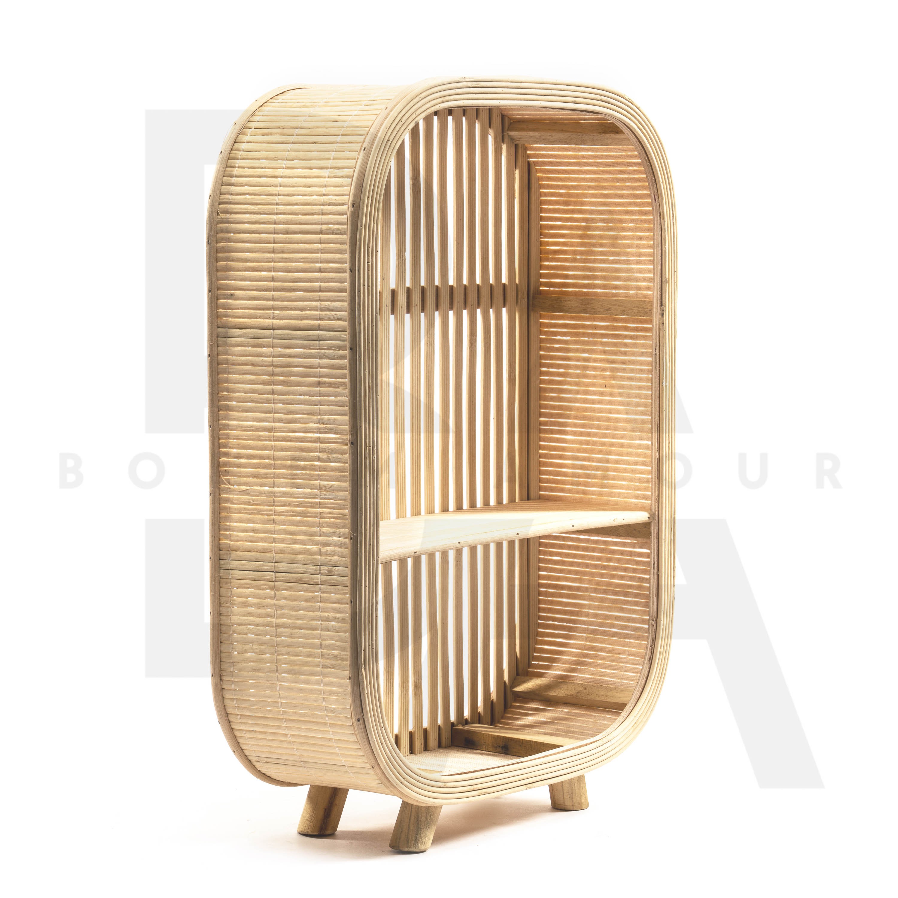 Oval Köşeli Ayaklı Bambu Raflık