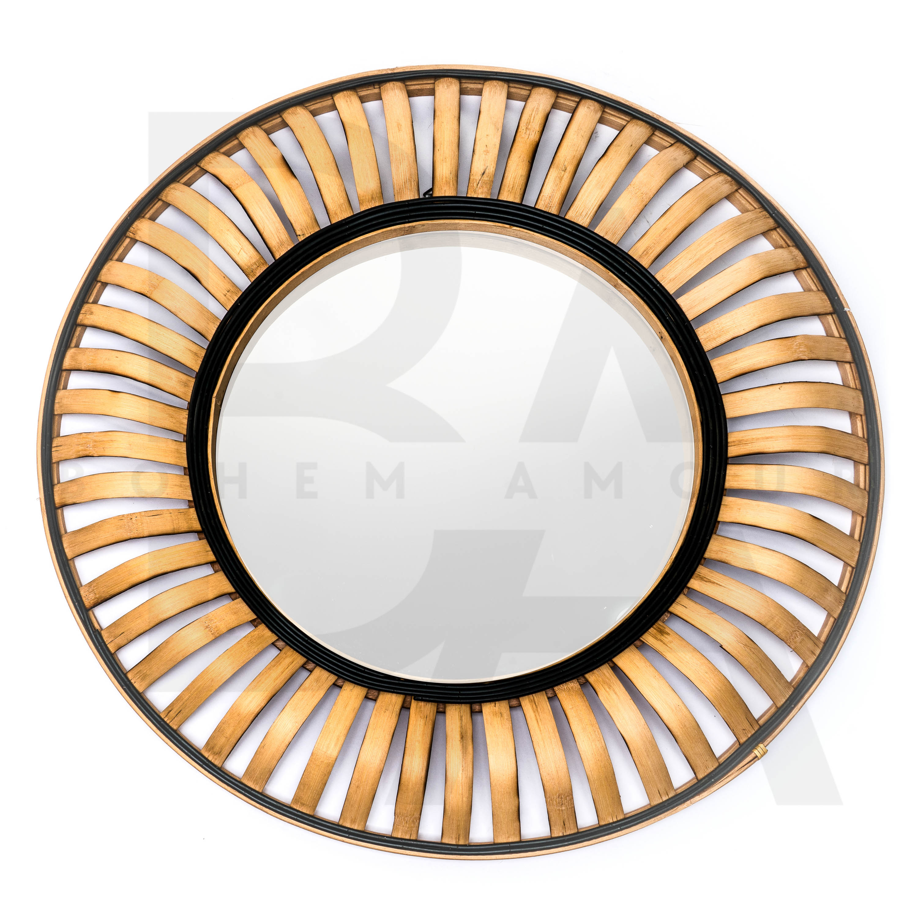 Yuvarlak Siyah Kenarlı Bambu Ayna