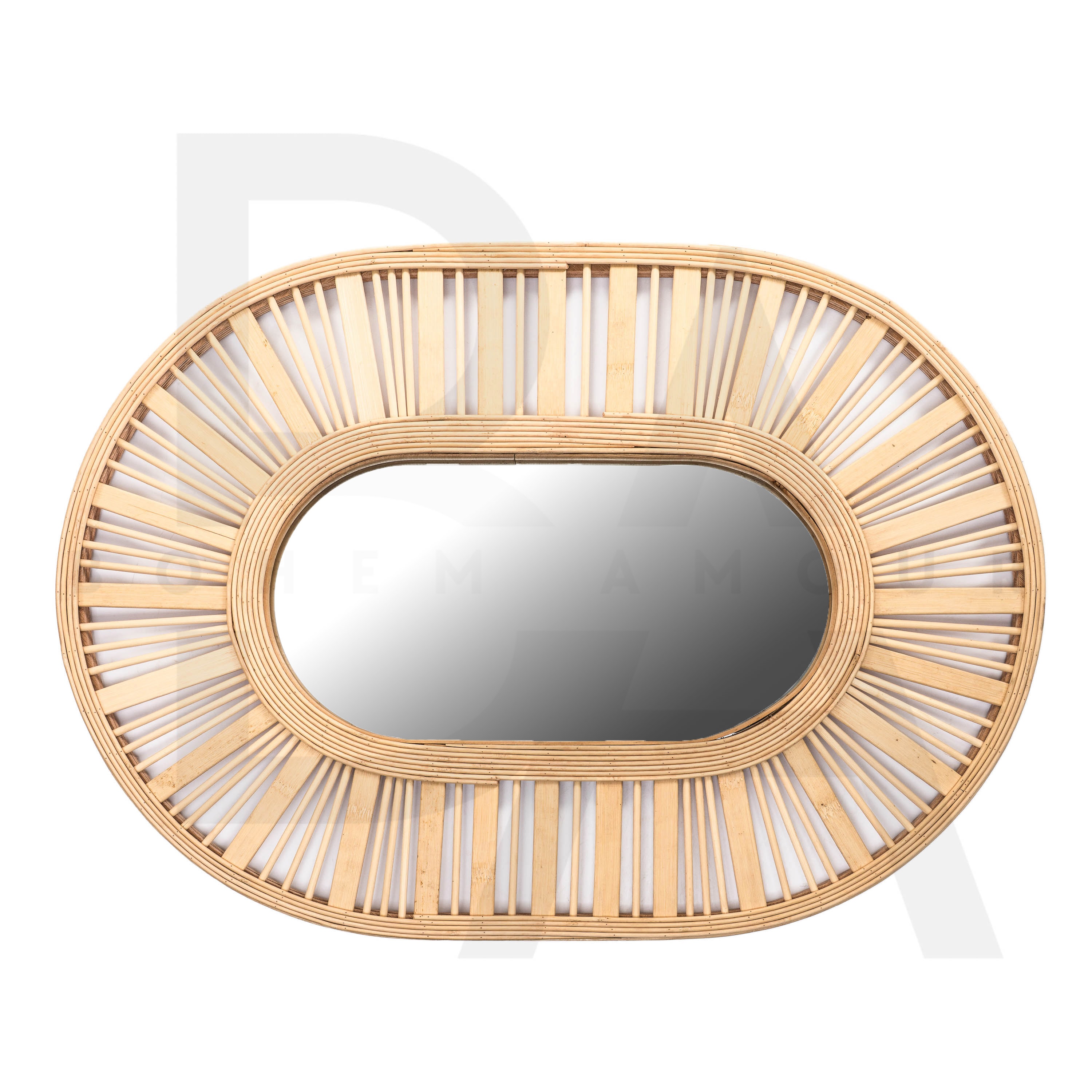 Oval Çubuklu Bambu Ayna