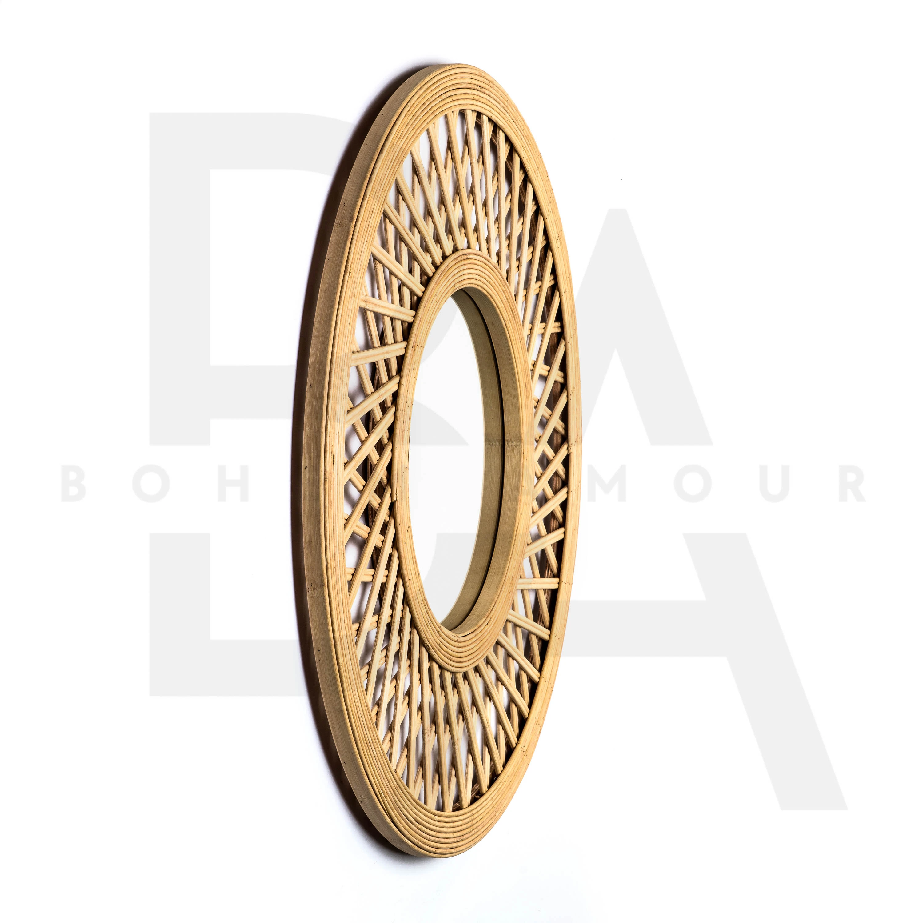 Yuvarlak Kesişim Çizgiler Bambu Ayna