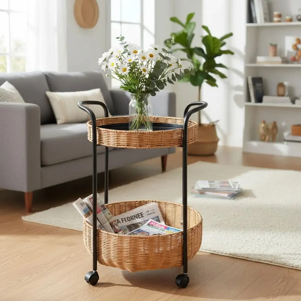 Tekerlekli Rattan Yan Sehpa