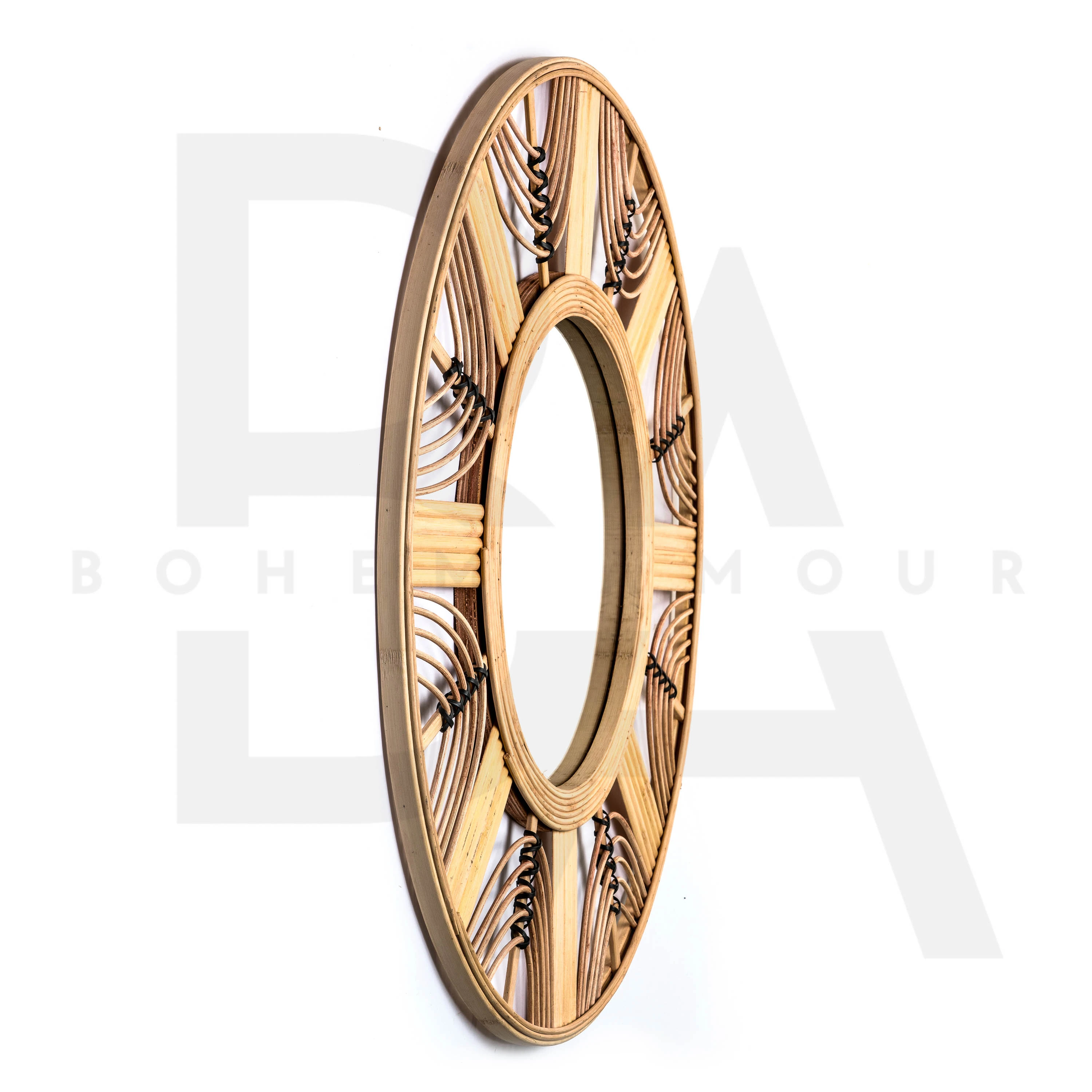Yuvarlak Kavisli Halkalar Bambu Ayna