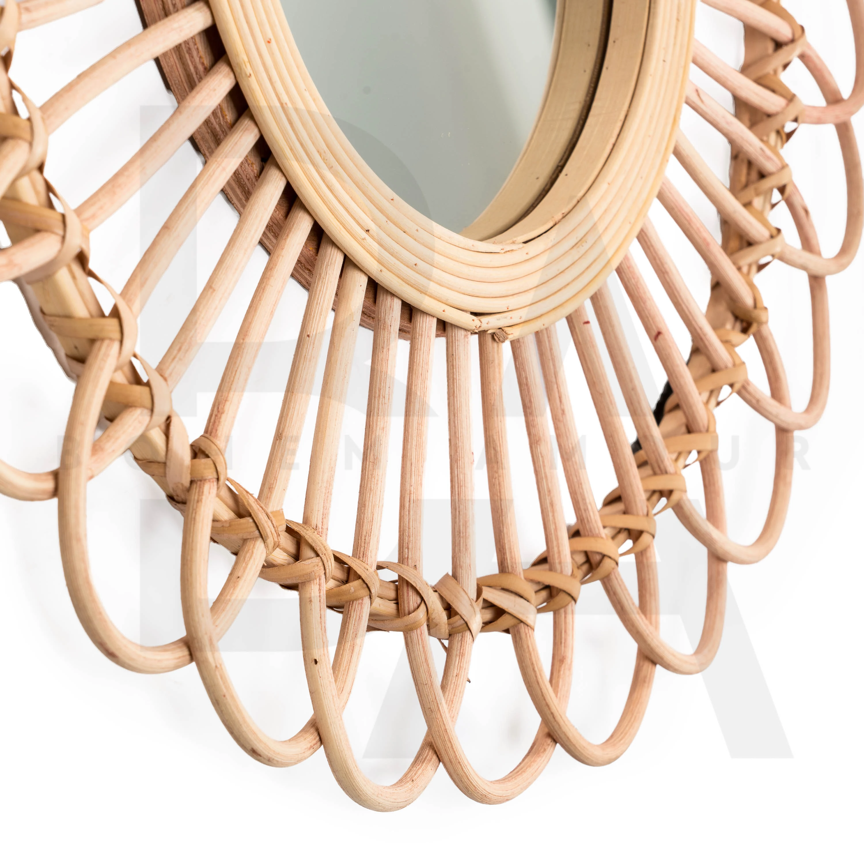 Yuvarlak Luna Örgü Bambu Ayna