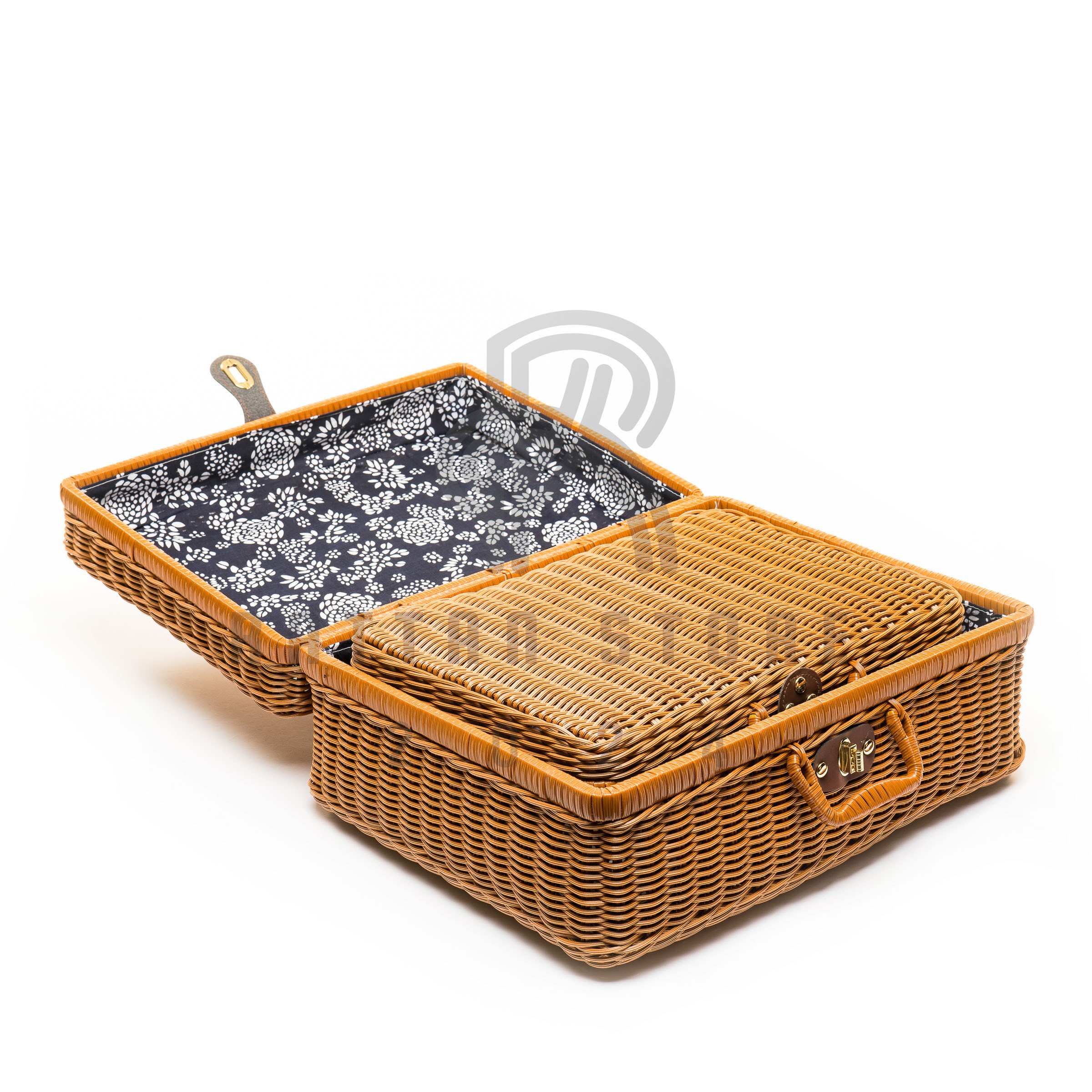 Desenli Kumaş Astarlı Plastik Rattan Çanta
