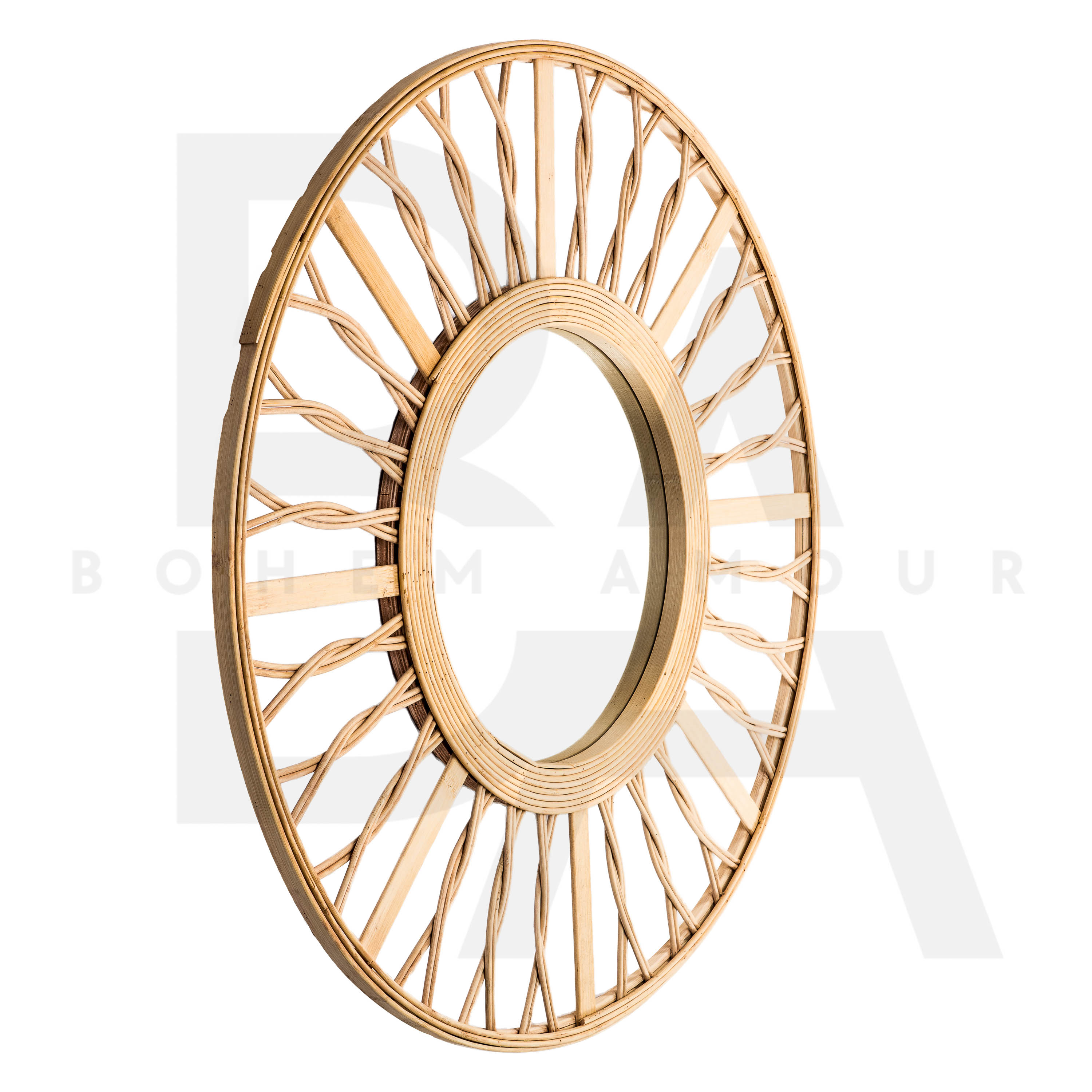 Yuvarlak Spiral Çizgili Bambu Ayna