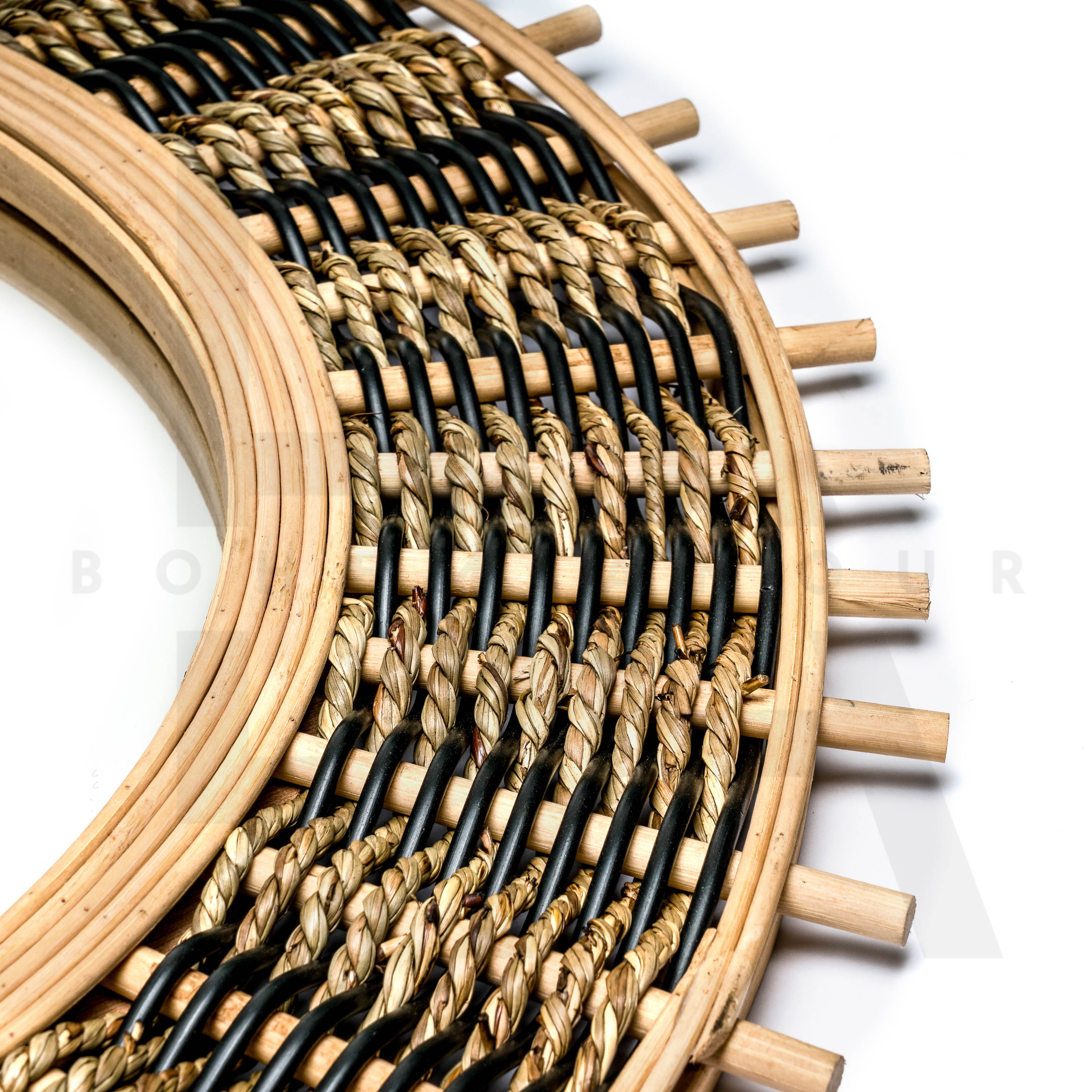 Yuvarlak Kontrast Örgü Detaylı Bambu Ayna