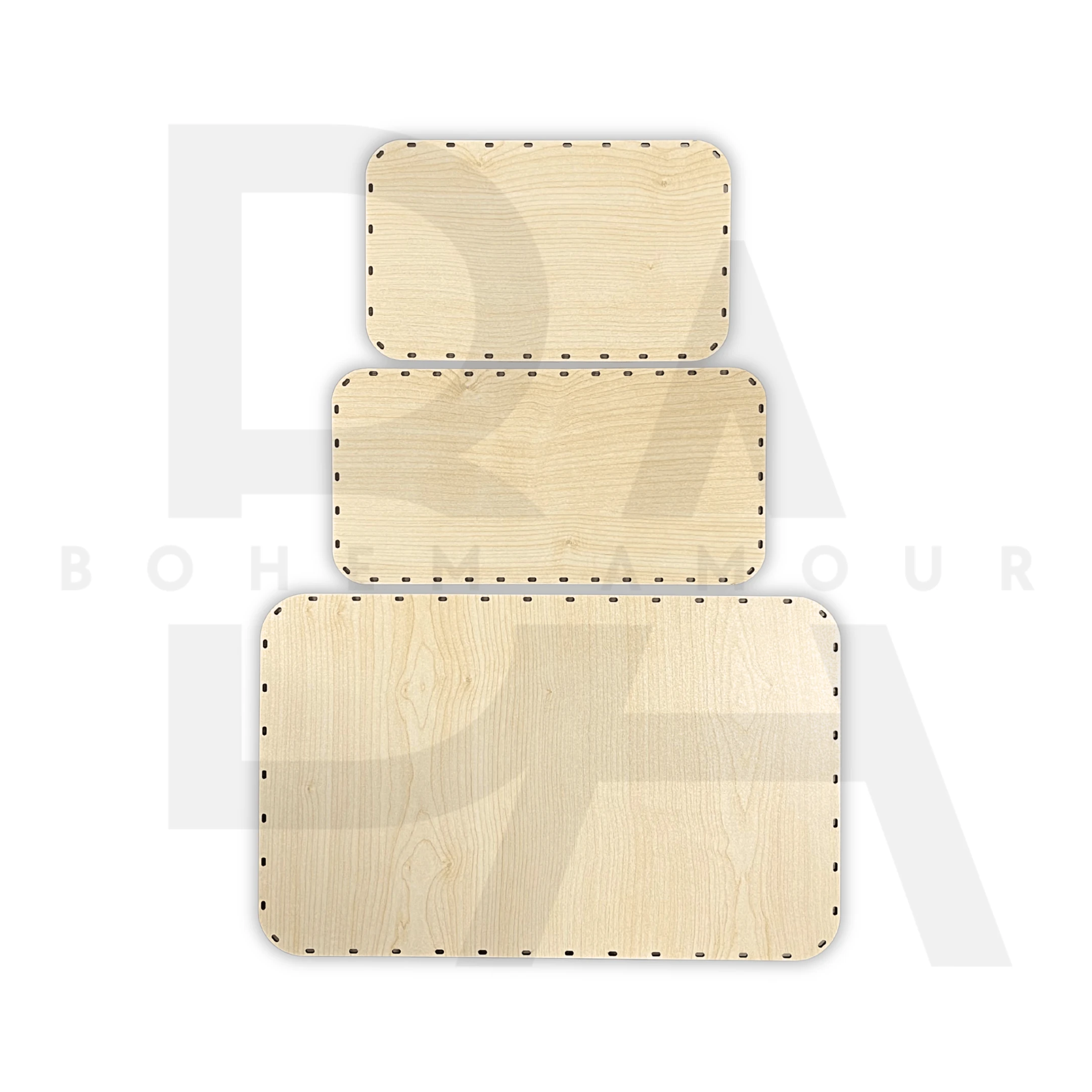 3'lü Dikdörtgen(Oval Köşeli) Delikli Rattan Altlık Seti