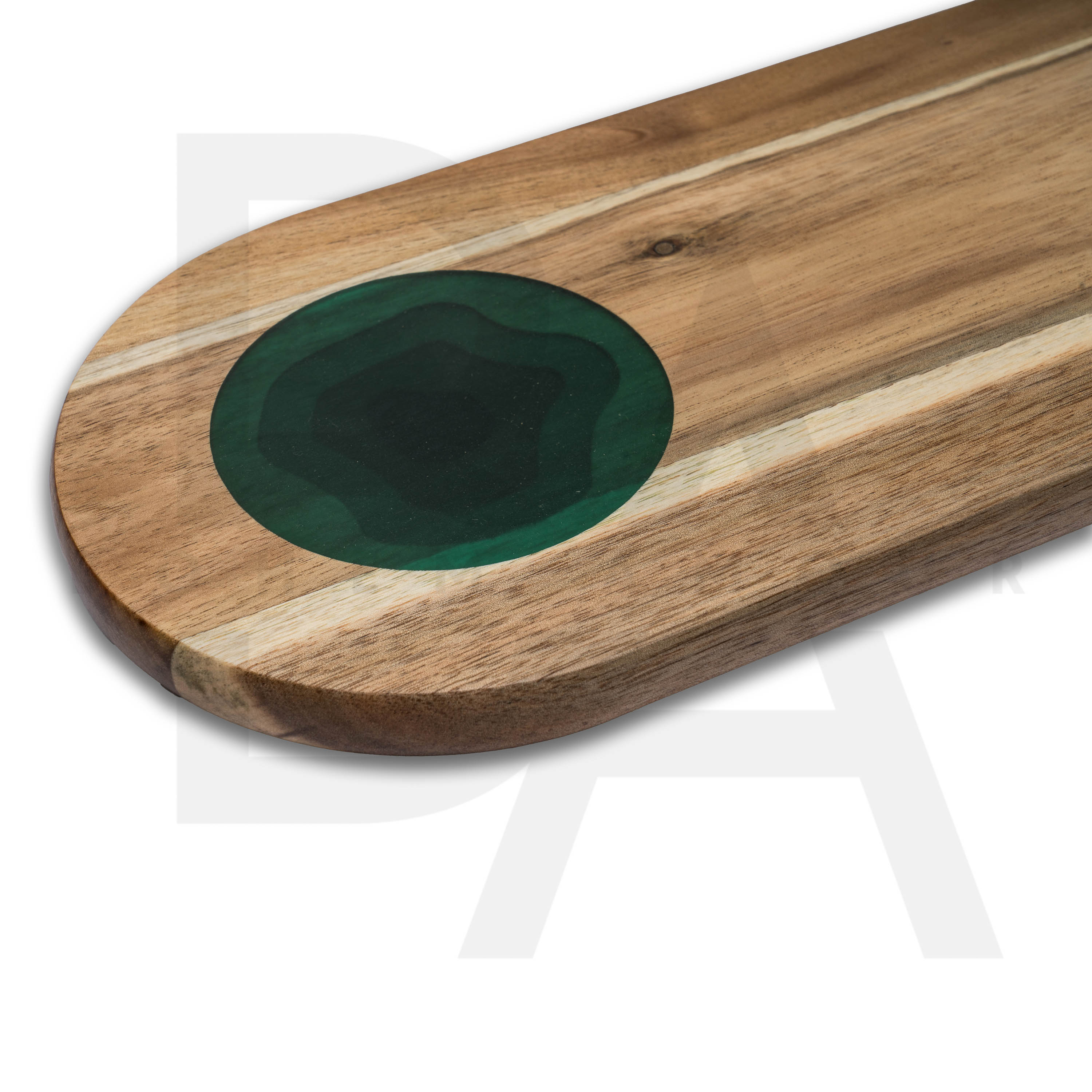 Yuvarlak Kulplu Epoksi Detaylı Oval Ahşap Sunumluk