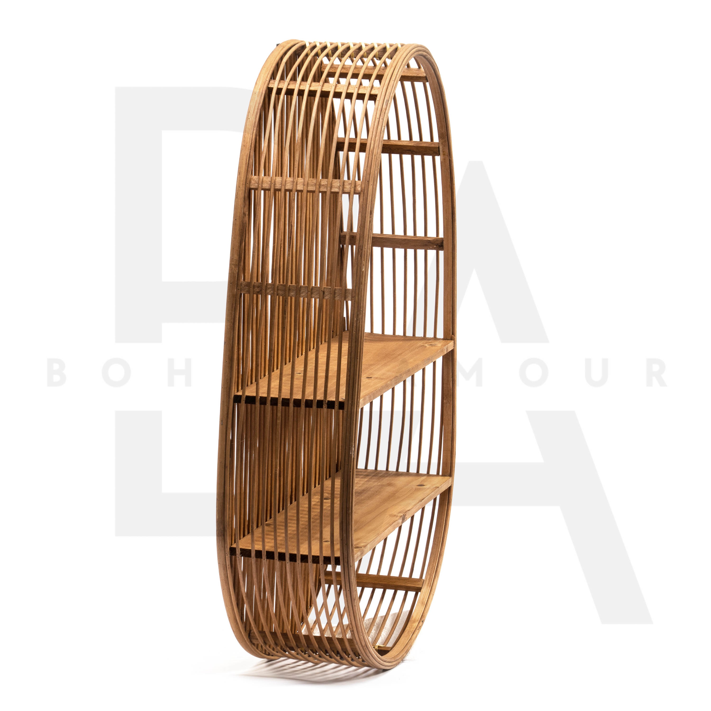 2 Raflı Oval Bambu Raflık