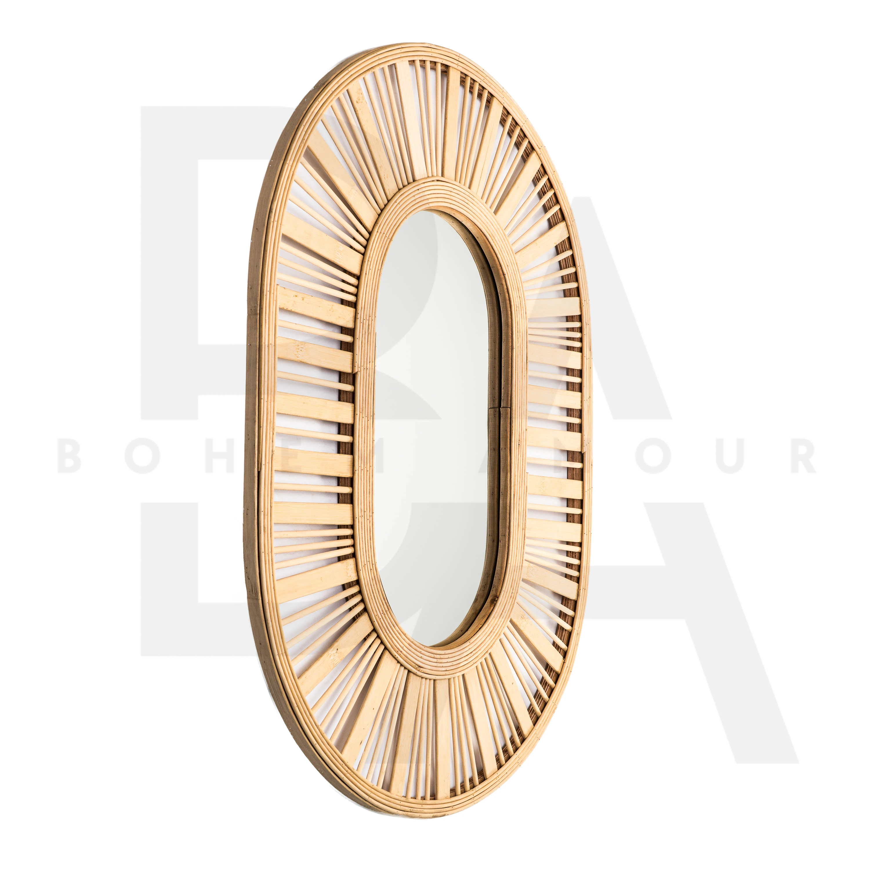 Oval Çubuklu Bambu Ayna