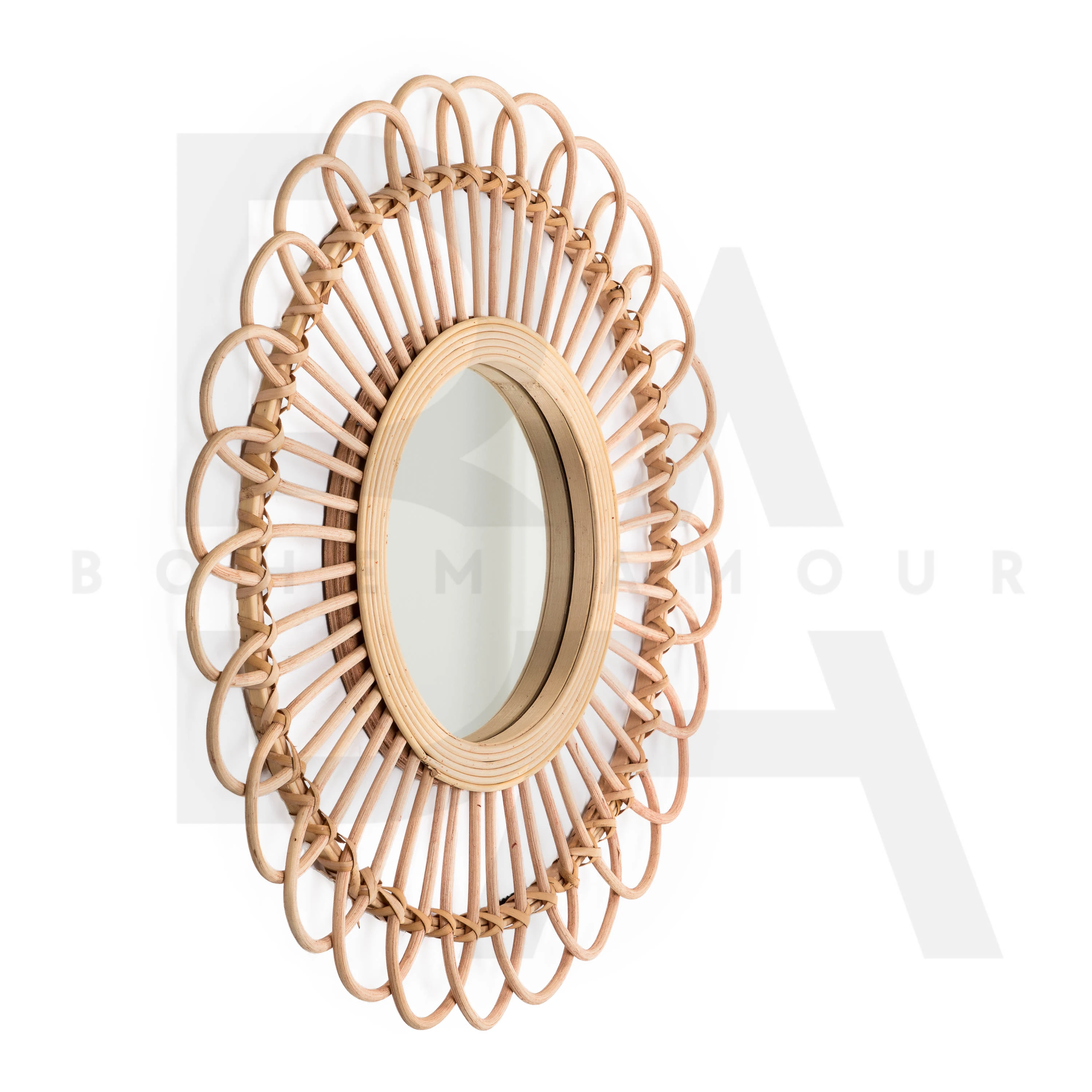 Yuvarlak Luna Örgü Bambu Ayna