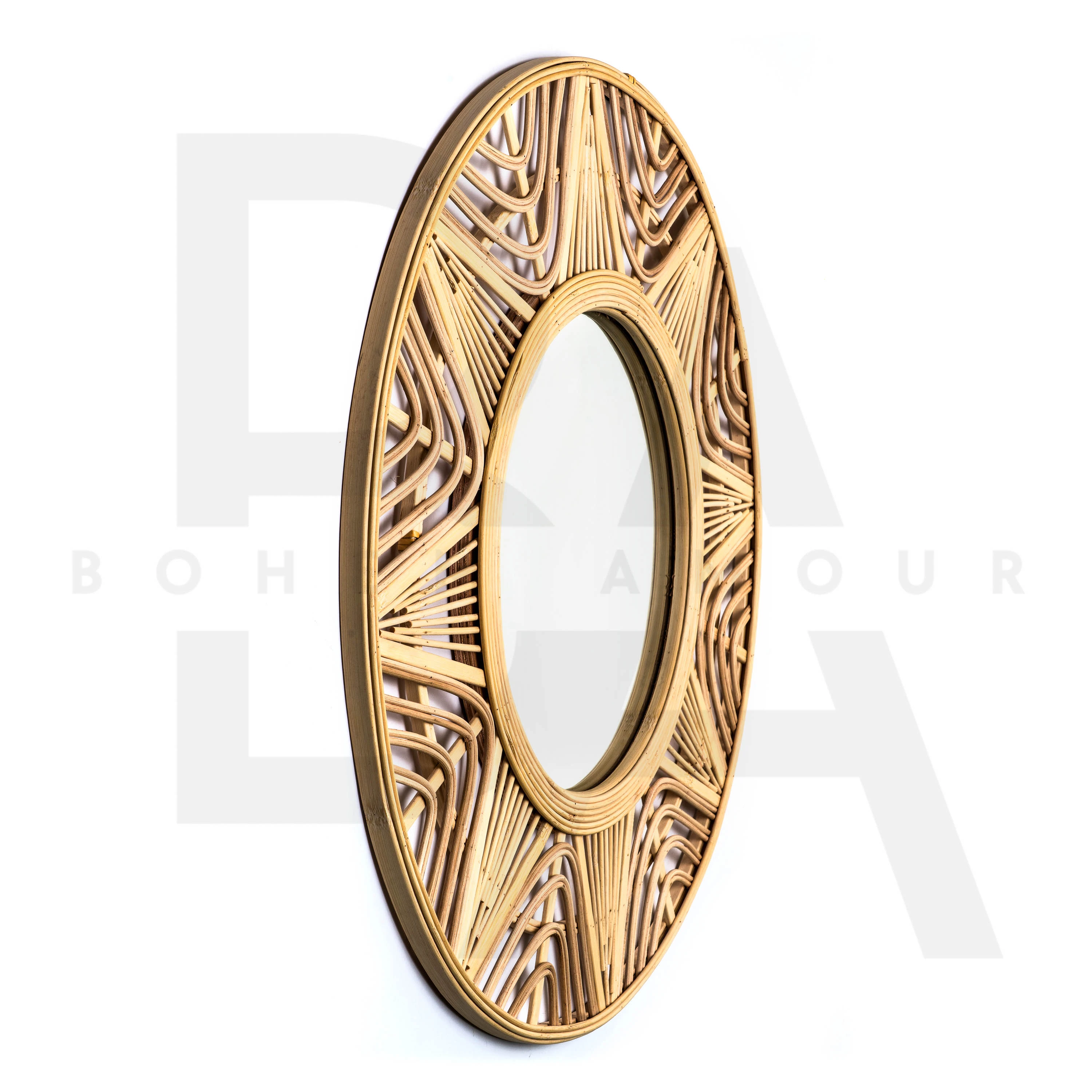 Yuvarlak Dalgalı Yıldız Desenli Bambu Ayna