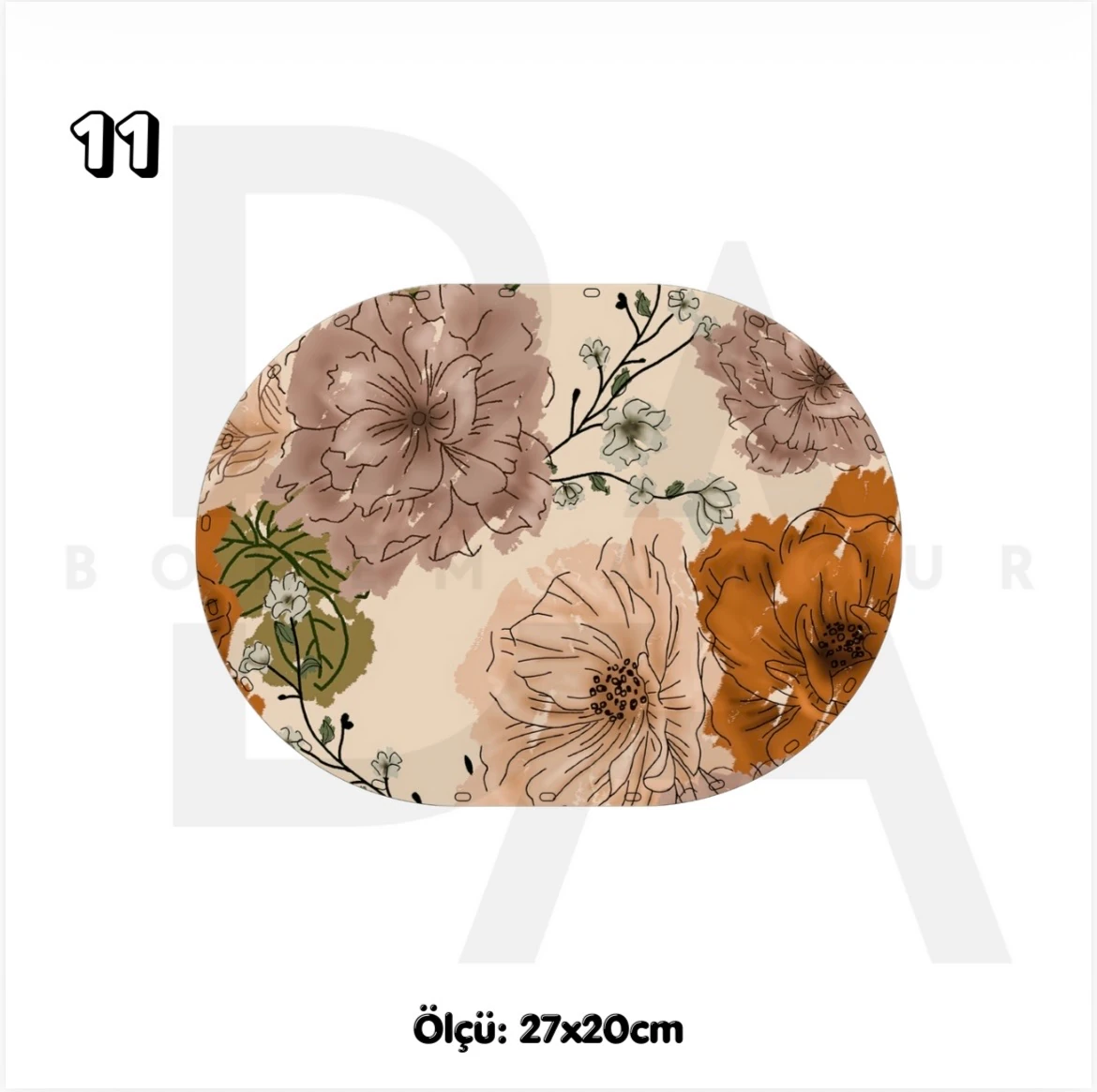 27x20cm Oval Desenli Baskılı Delikli Rattan Altlık