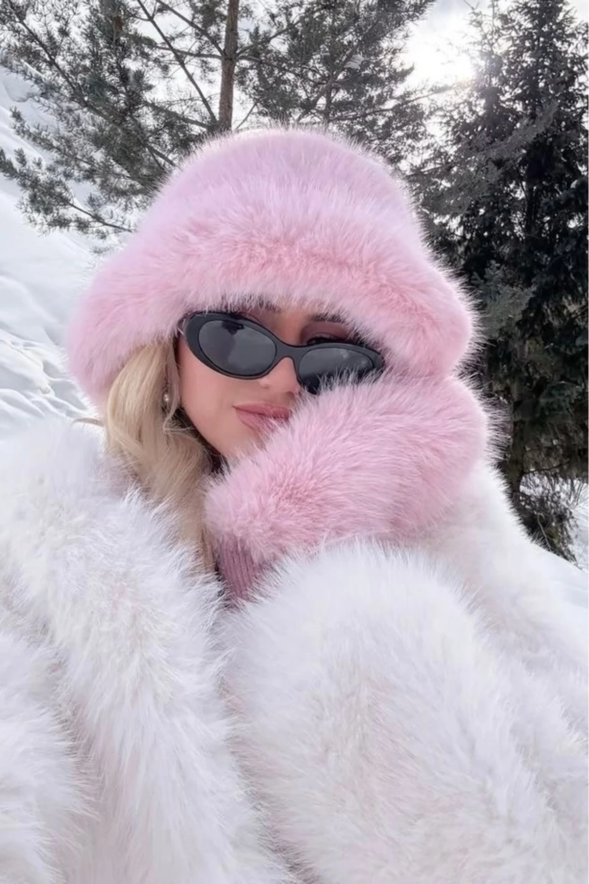 Kalın Peluş Kalpak Premium Kadın Şapka - pembe