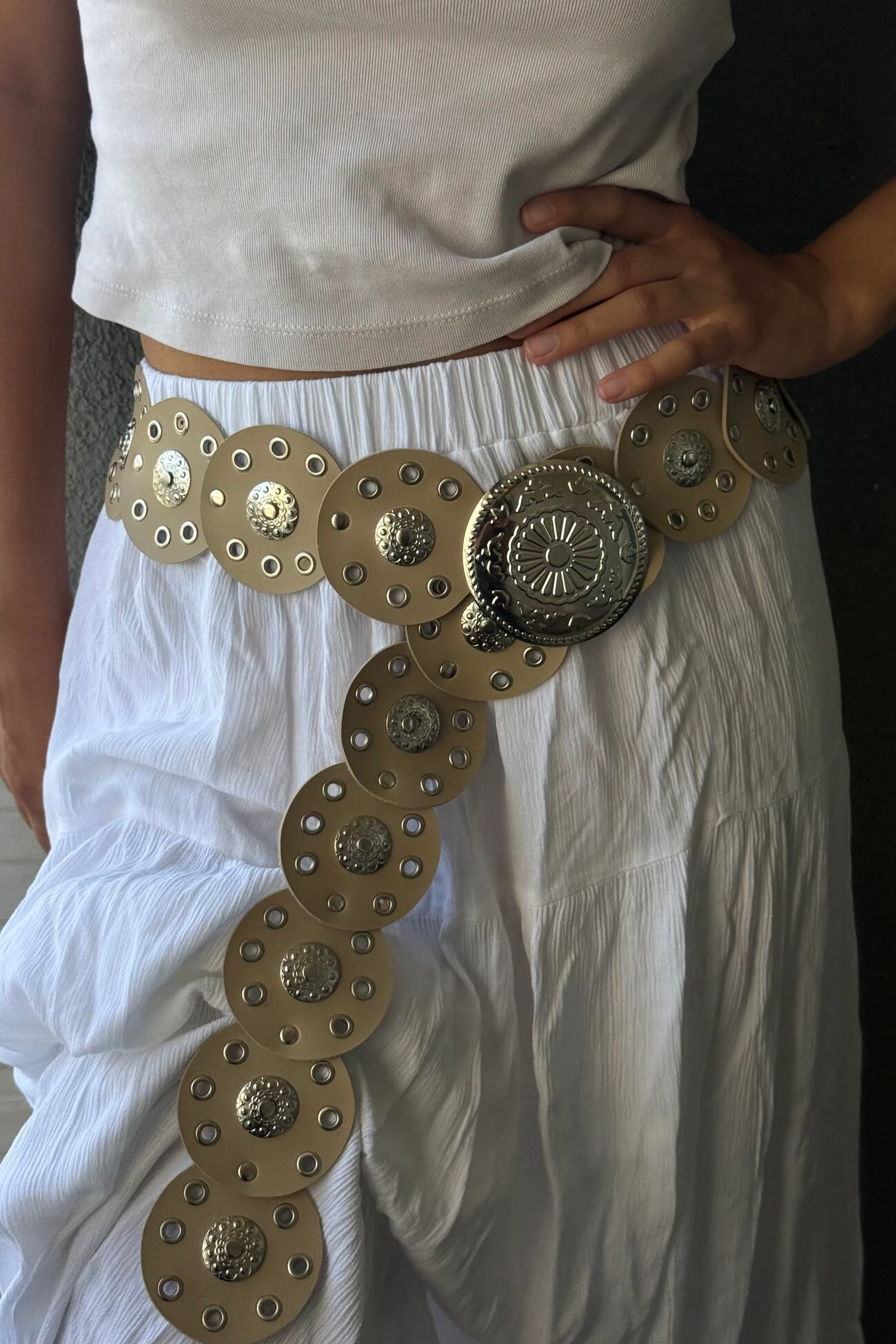 Bohemian Madalyon Toka Kadın Kemer - bej