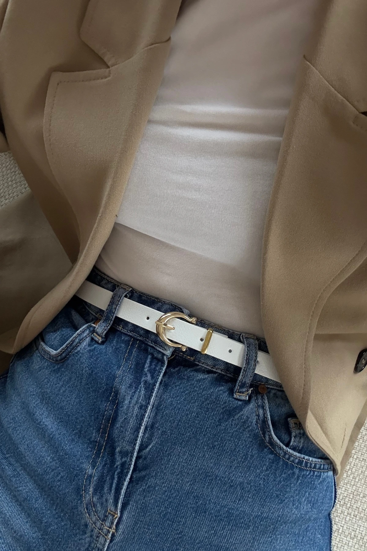 Elisa Gold Tokalı Kadın Kemer - beyaz