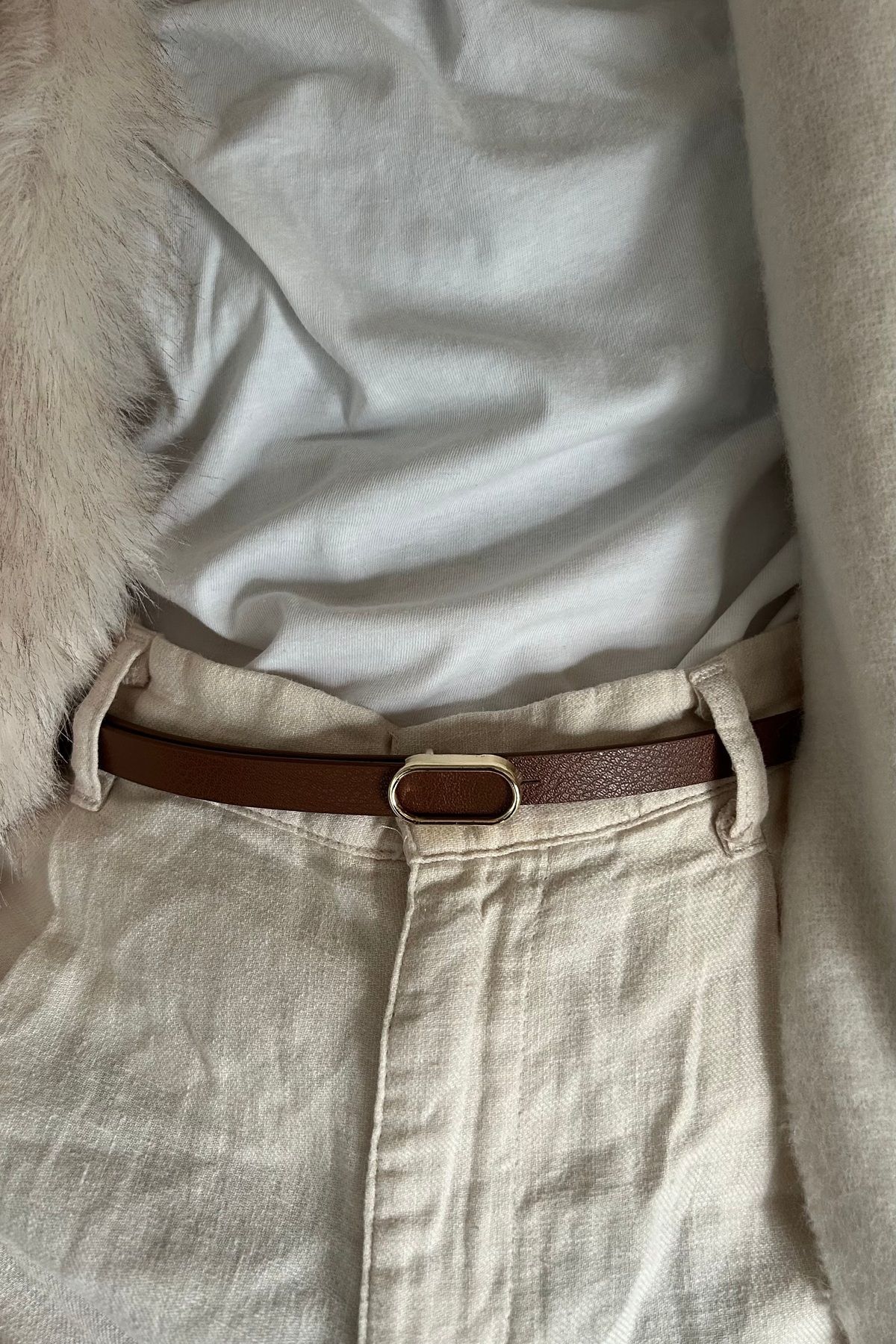 ALİCE İNCE GOLD TOKALI KEMER - taba