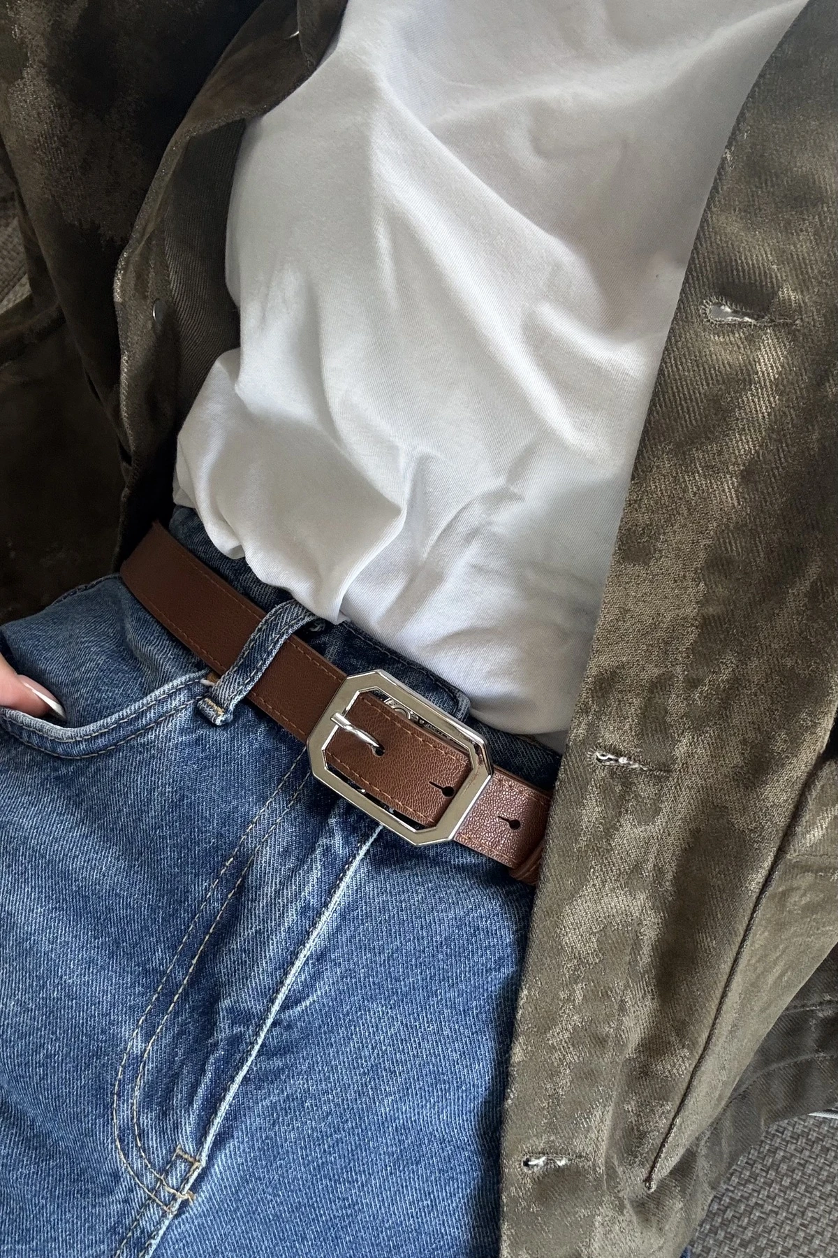 Dina Gümüş Tokalı Kadın Kemer - turuncu