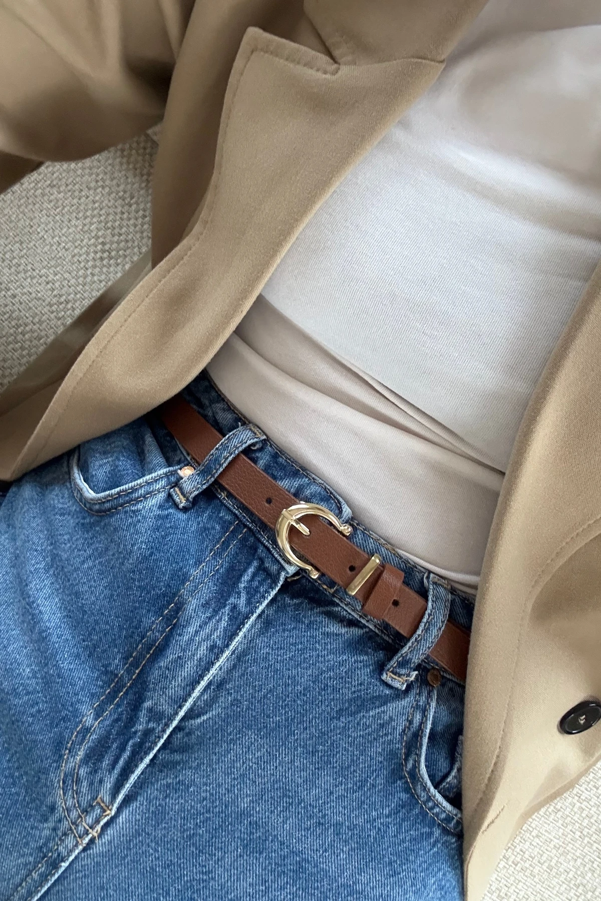 Elisa Gold Tokalı Kadın Kemer - taba