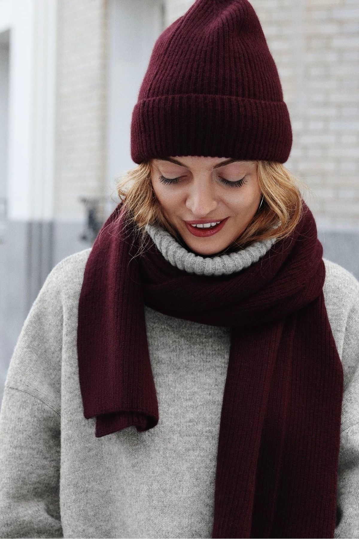 Örme Pamuklu Unisex Bere - bordo