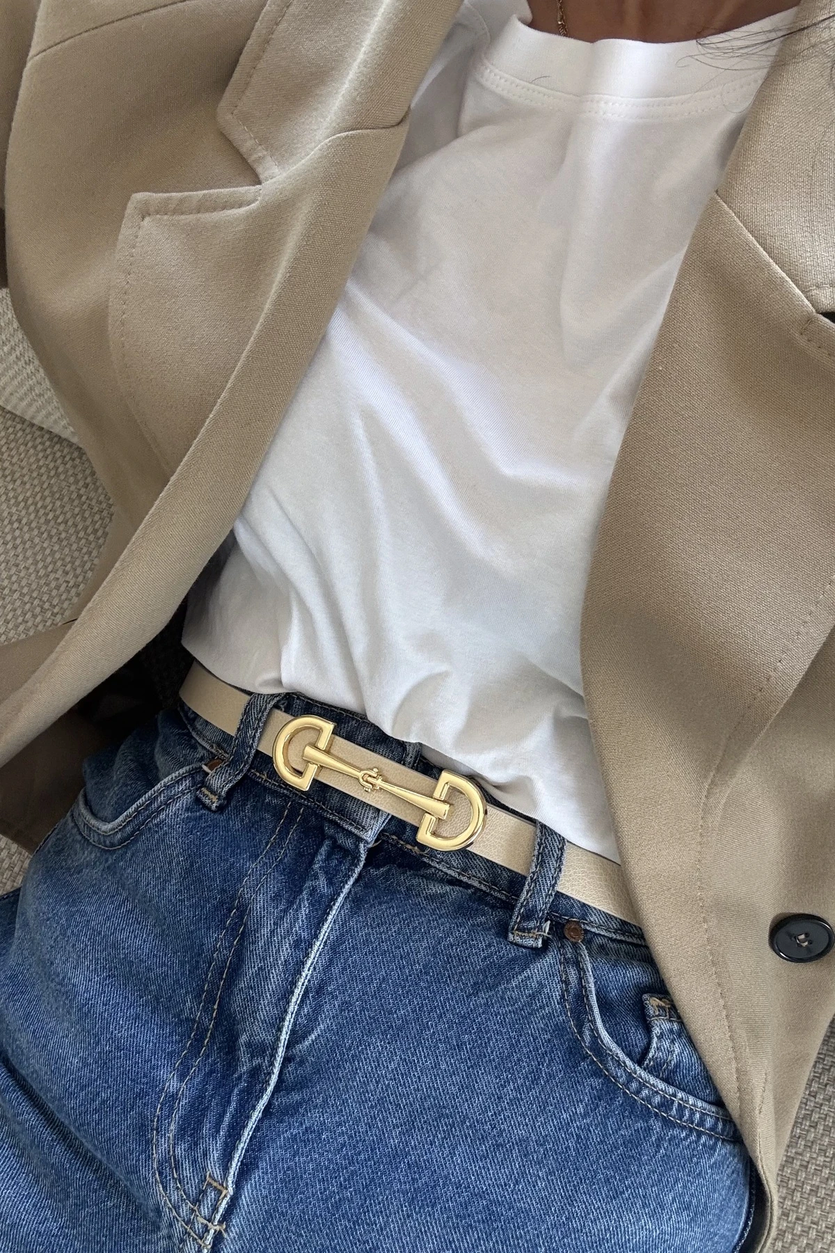 Lina Gold Tokalı Kadın Kemer - bej