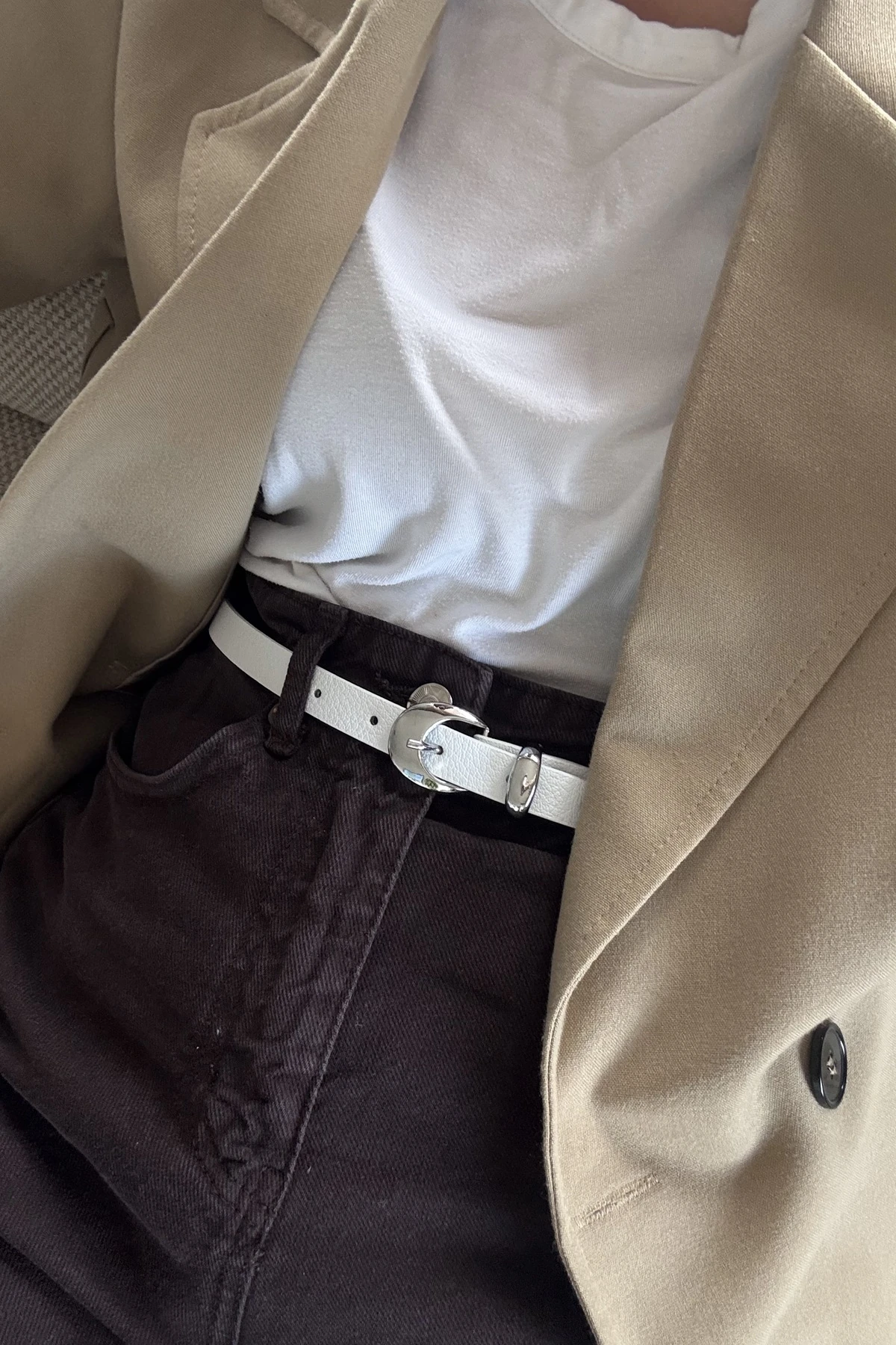 Aniela Gümüş Tokalı Kadın Kemer - beyaz