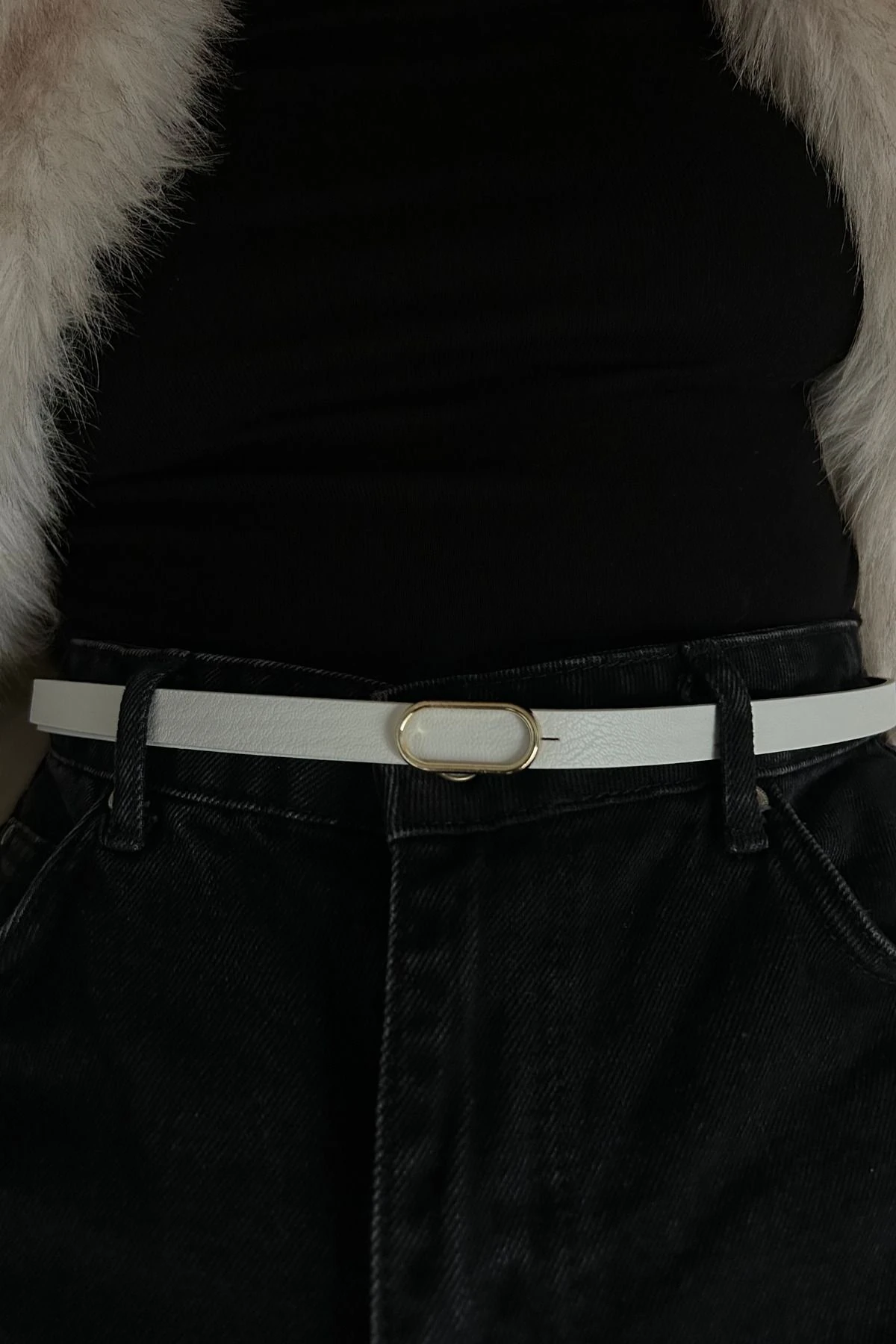 ALİCE İNCE GOLD TOKALI KEMER - beyaz