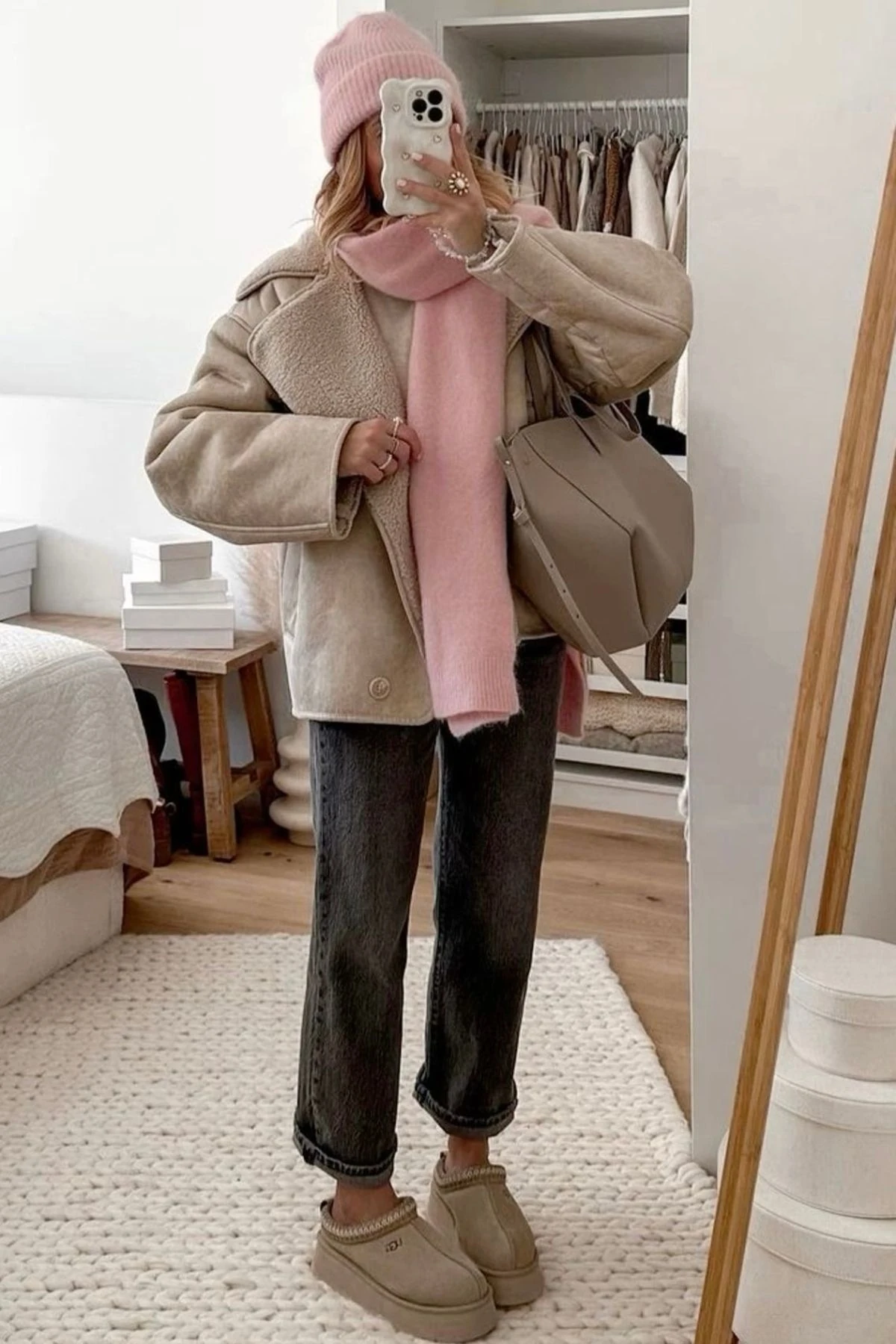 Örme Pamuklu Unisex Bere - pembe