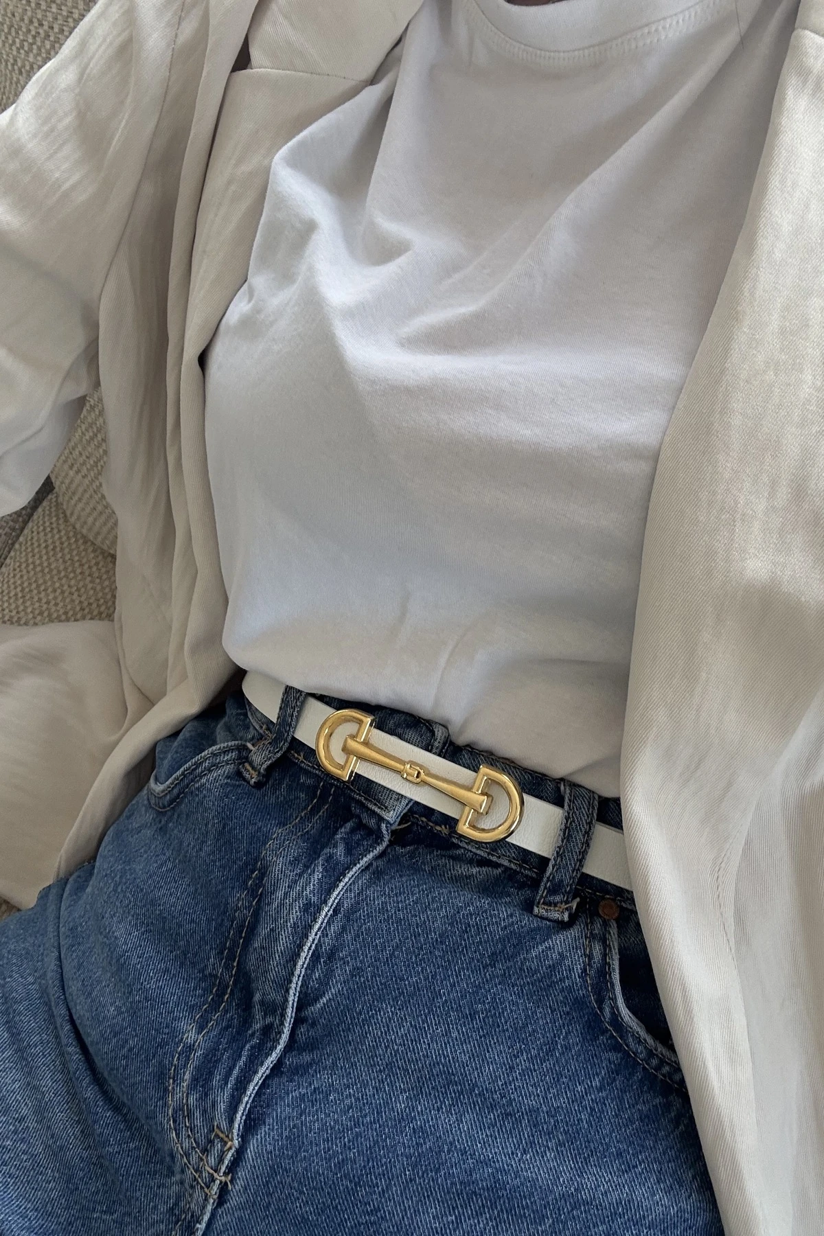 Lina Gold Tokalı Kadın Kemer - beyaz