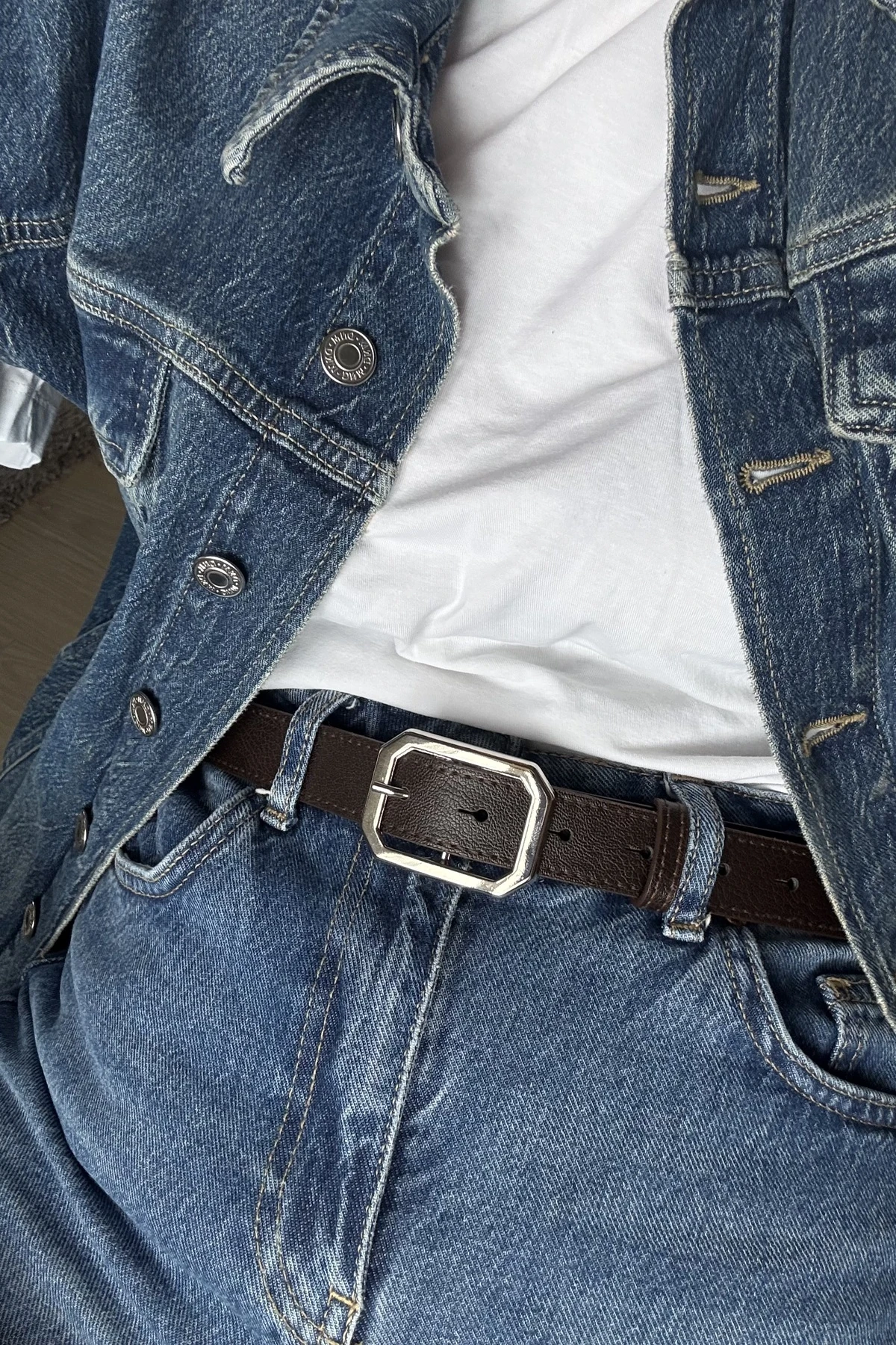 Dina Gümüş Tokalı Kadın Kemer - kahverengi