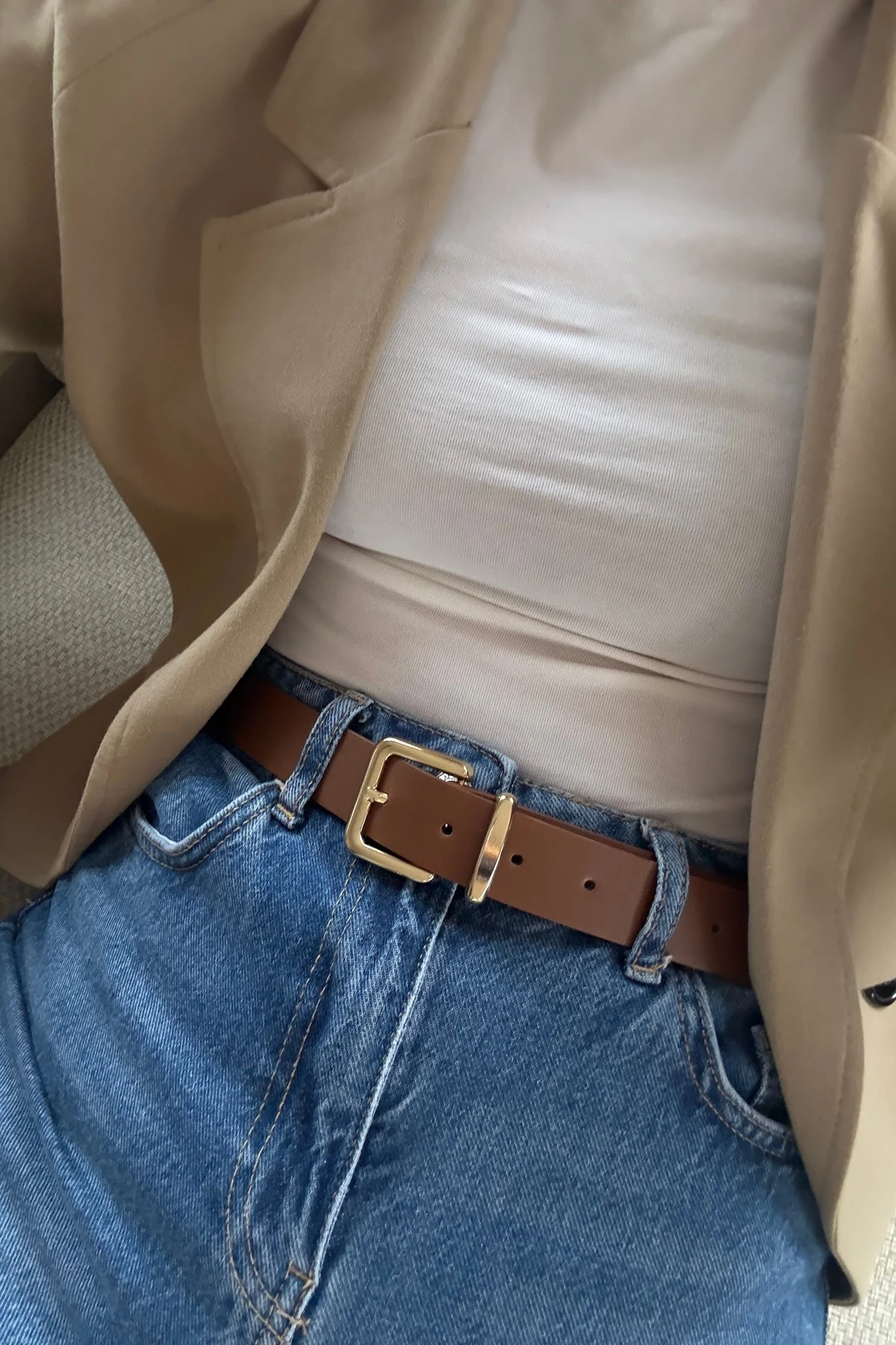 Severina Gold Tokalı Kadın Kemer - taba