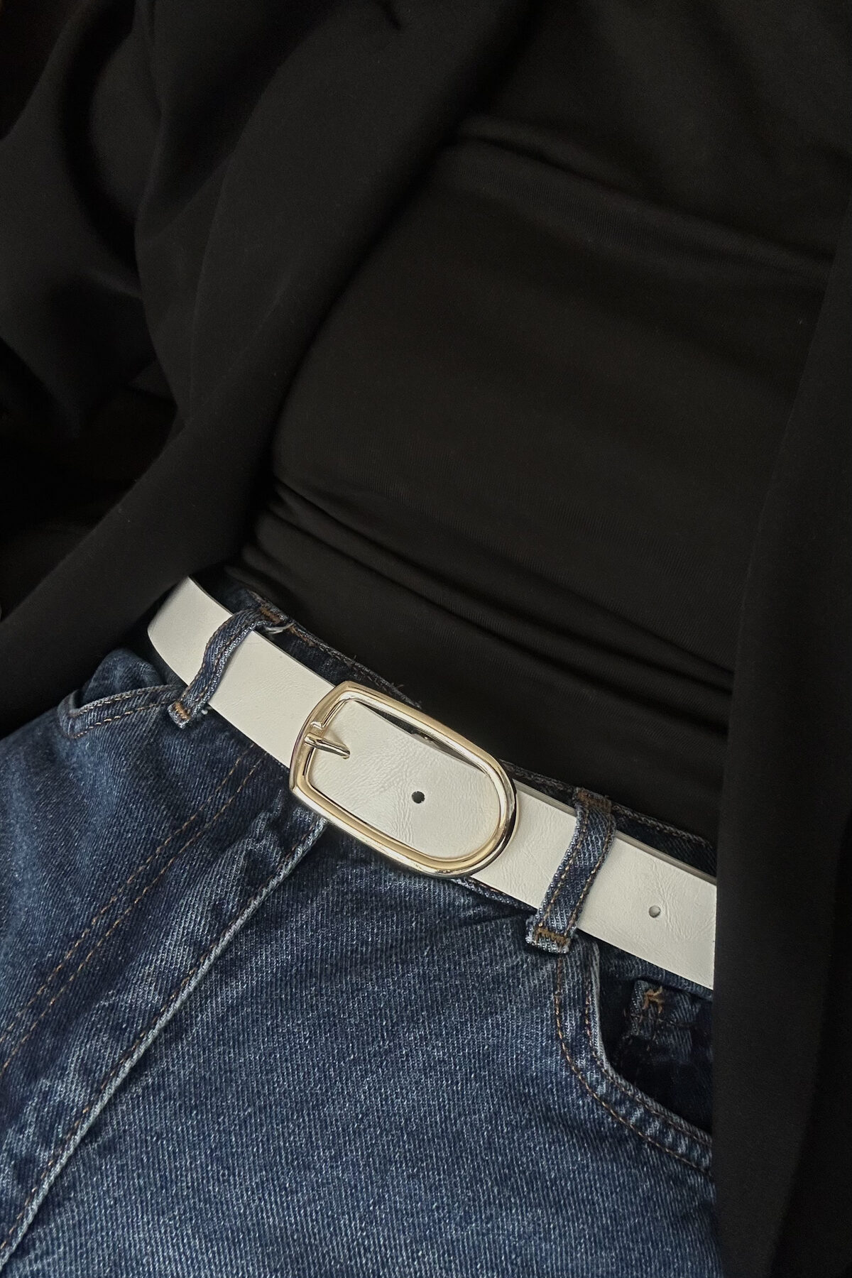 Gino Gold Tokalı Kadın Acı Kahve Kemer - beyaz