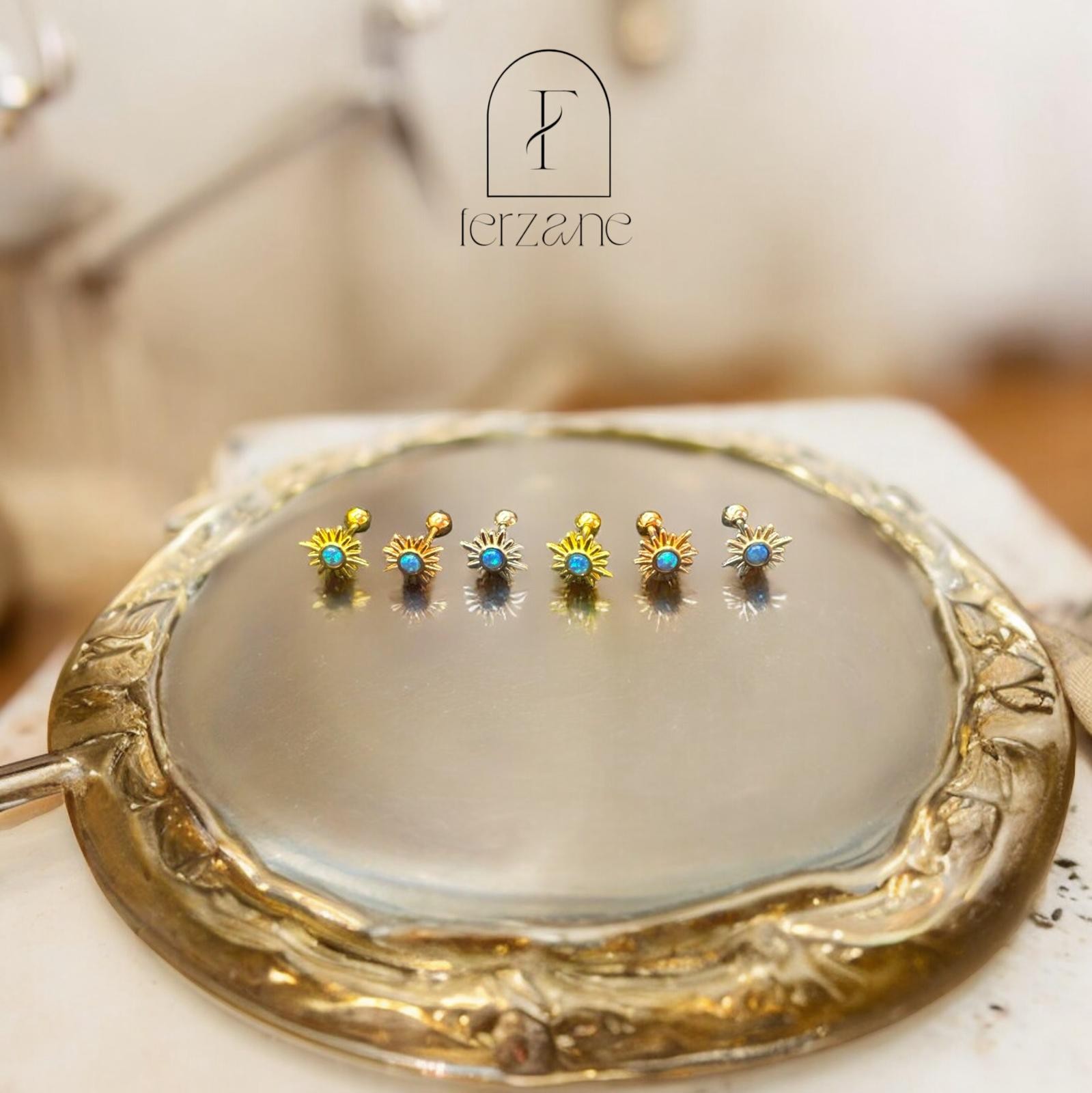 925 Ayar İthal Gümüş Opal Taşlı Silver Renk Piercing