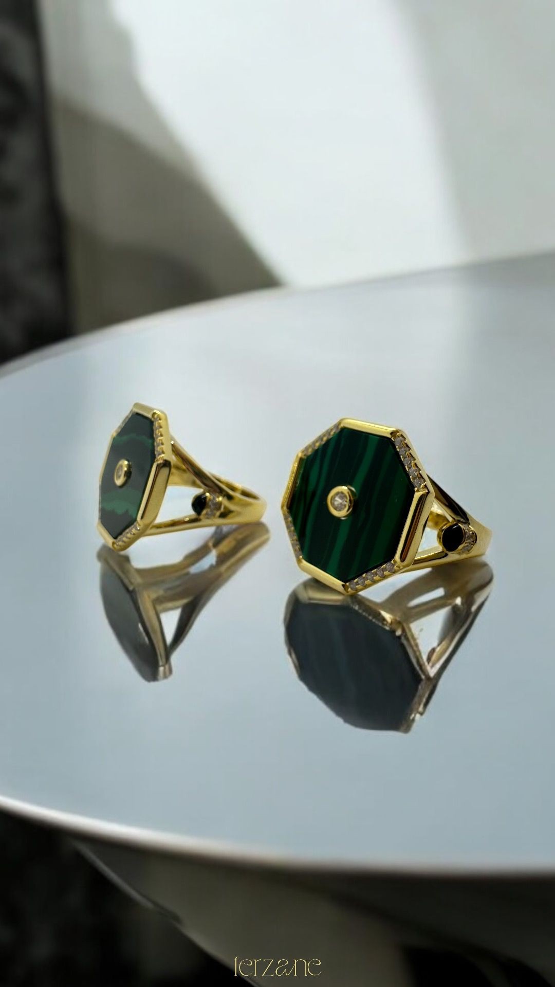 925 Ayar İthal Malahit Taşlı Gold Malachite Stone Gümüş Yüzük