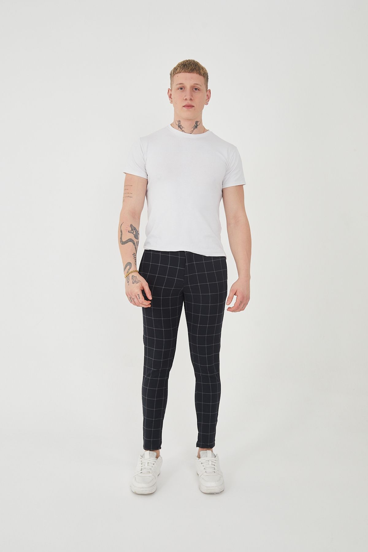 Erkek Italyan Kesim Ekose Detaylı Slim Fit Likralı Kumaş Pantolon EPL-009