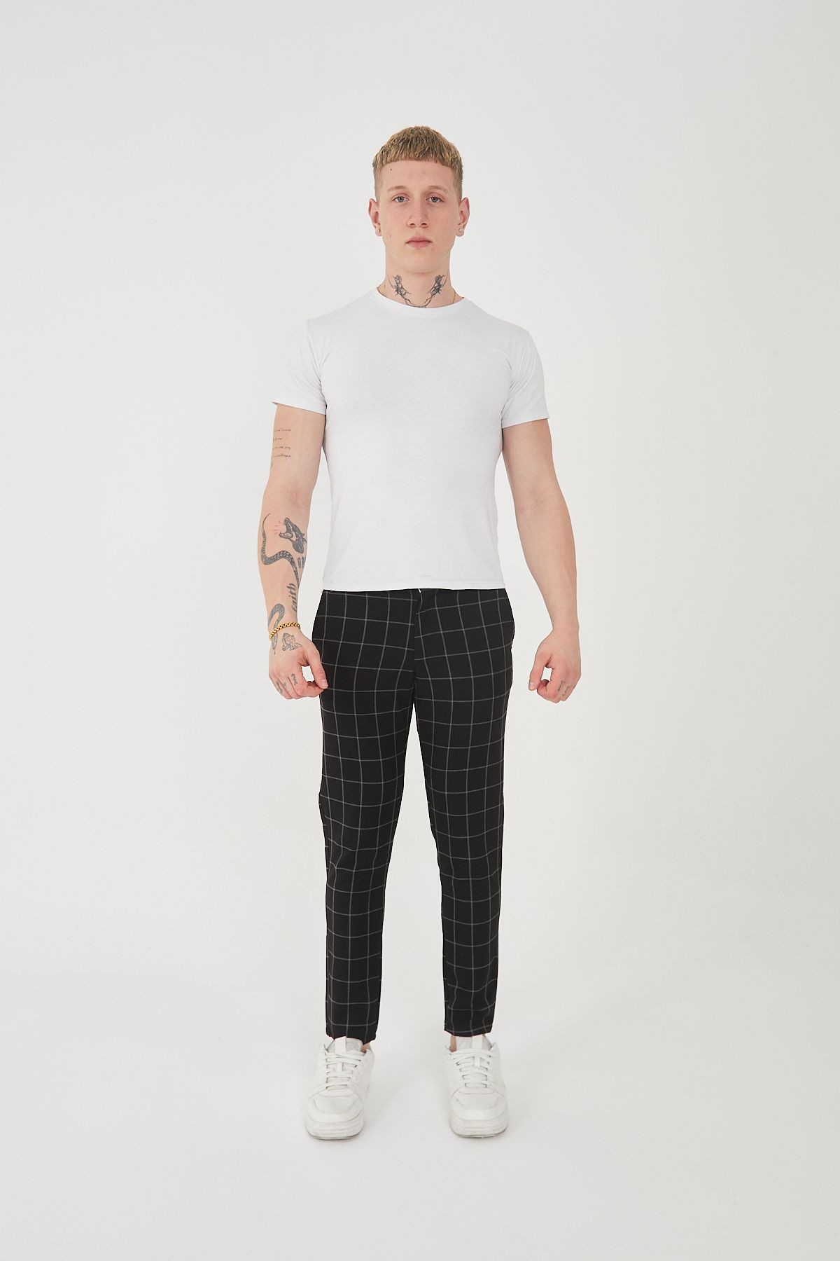 Erkek Italyan Kesim Ekose Detaylı Slim Fit Likralı Kumaş Pantolon EPL-009
