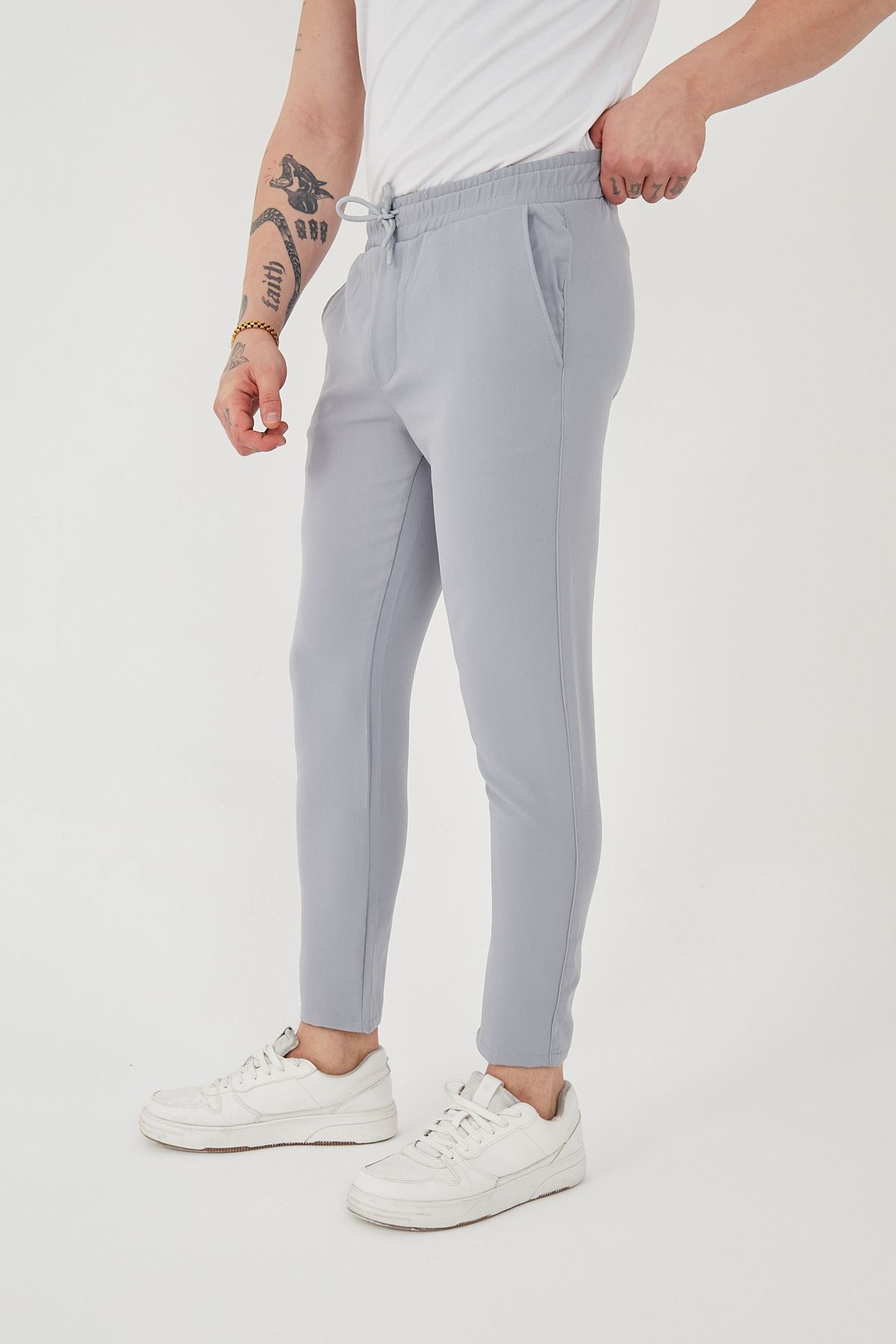 Unisex Beli Lastikli Yandan Cepli Likralı Jogger Pantolon
