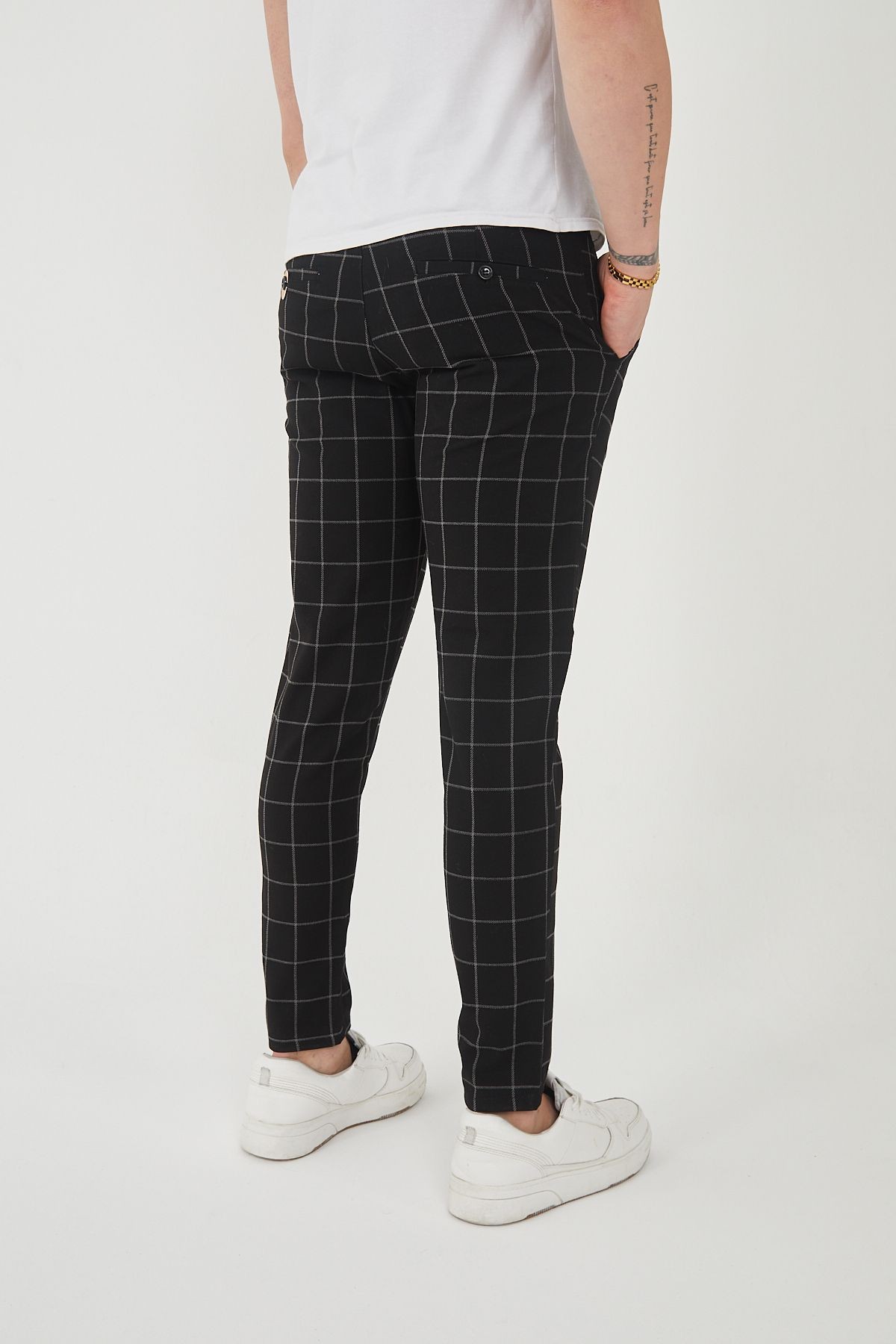 Erkek Italyan Kesim Ekose Detaylı Slim Fit Likralı Kumaş Pantolon EPL-009