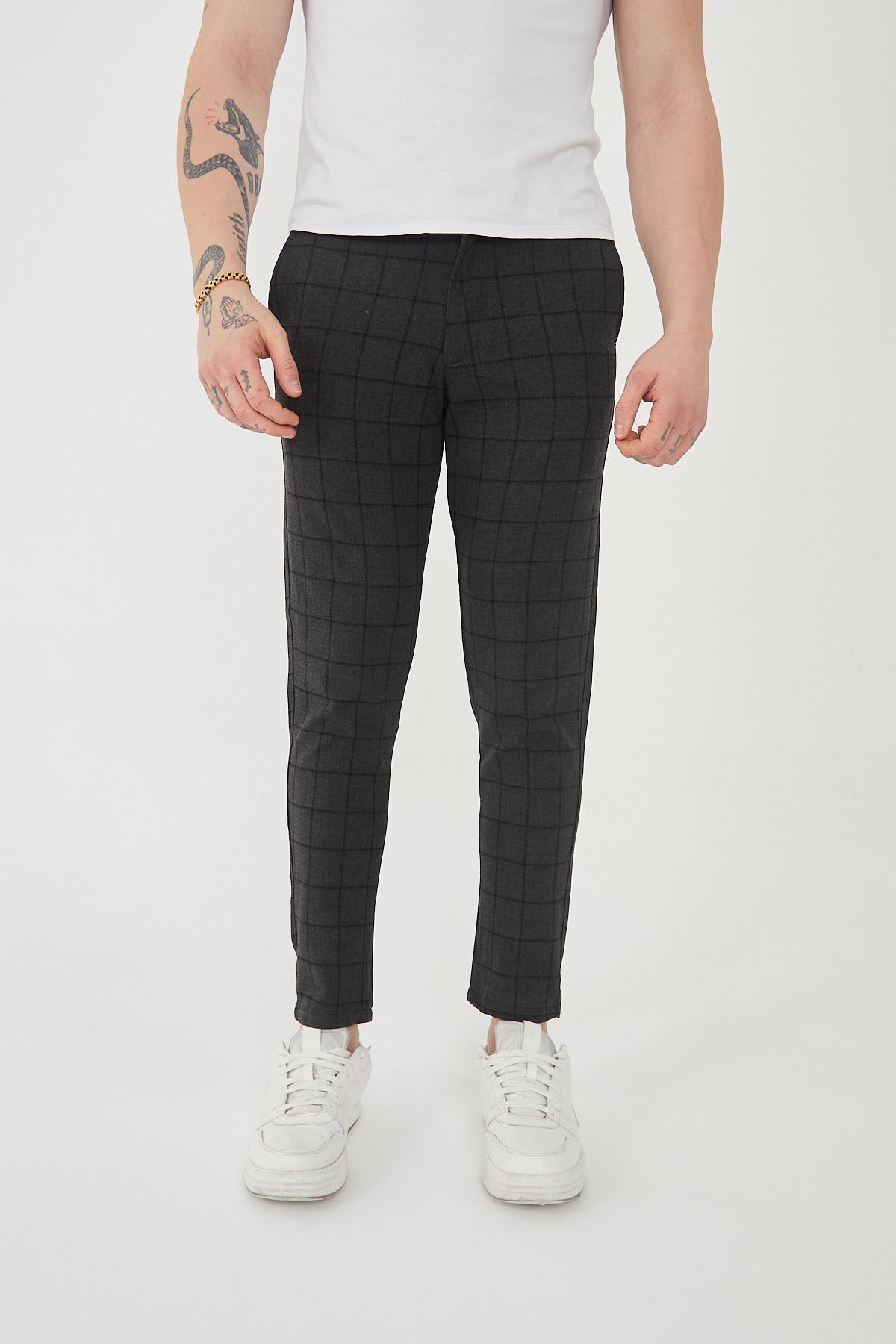Erkek Italyan Kesim Ekose Detaylı Slim Fit Likralı Kumaş Pantolon EPL-009